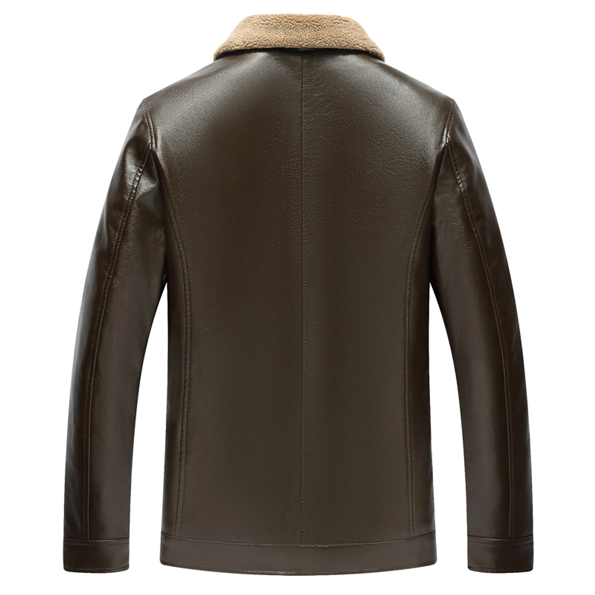 Men's Fashion Casual Polo Collar Fleece-lined Thickened Leather Jacket Coat - enhanced image 6