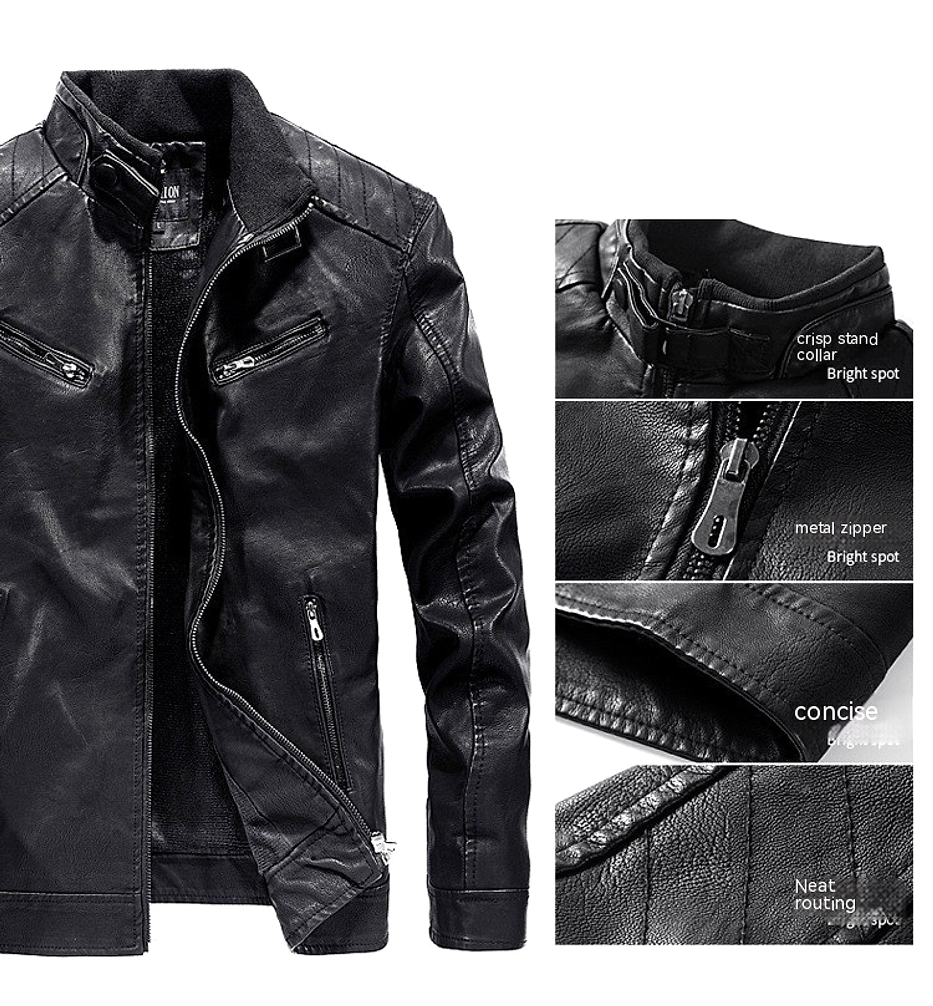 Men's Fashion Casual PU Leather Fleece Padded Coat - enhanced image 6