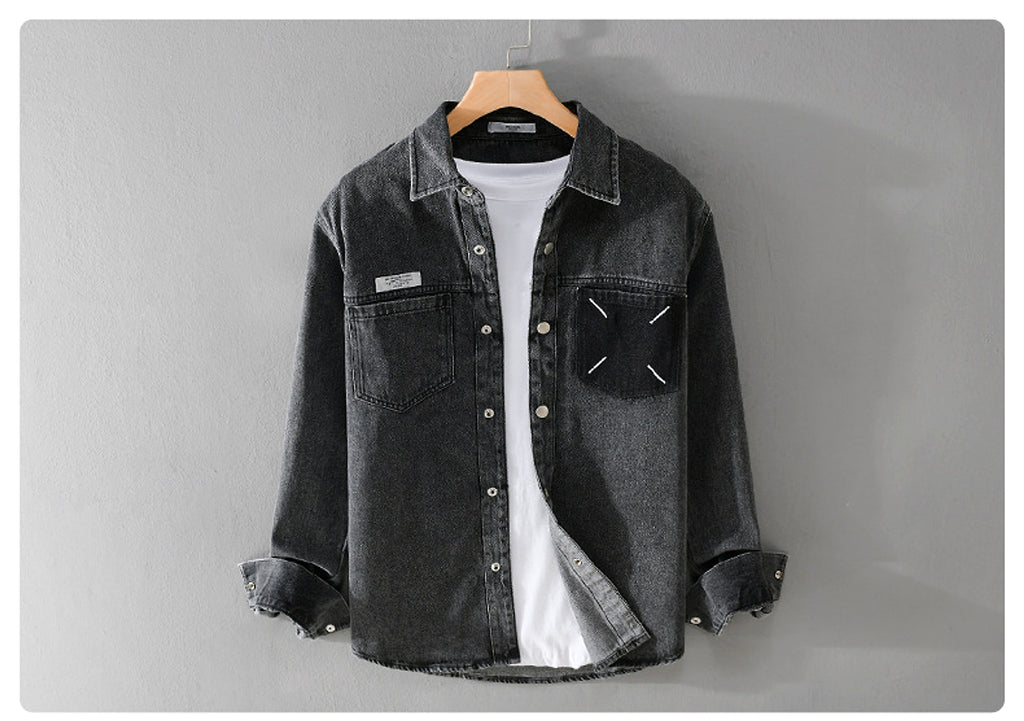 Men's Fashion Retro Denim Long-sleeved DressShirt - enhanced image 6