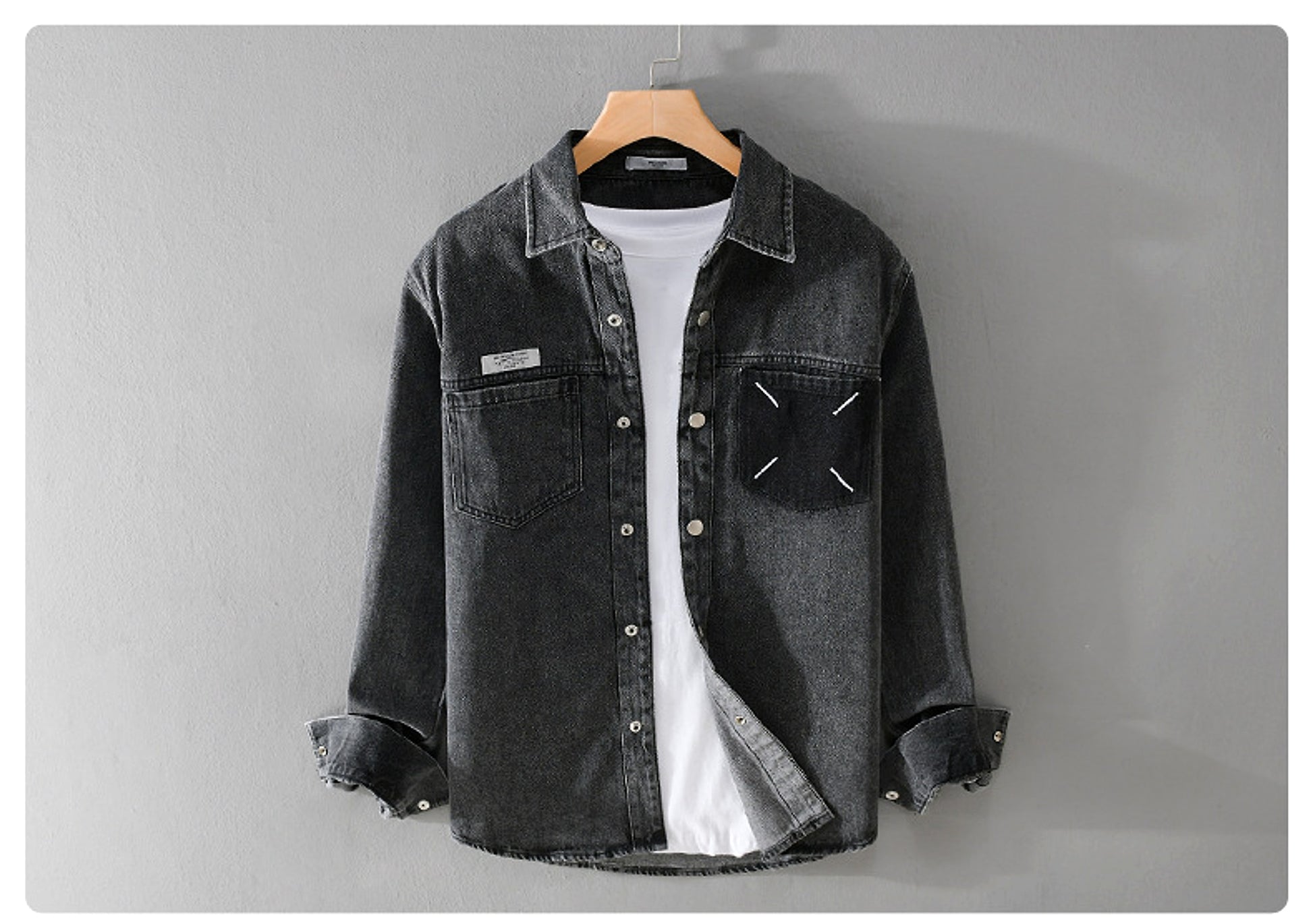 Men's Fashion Retro Denim Long-sleeved DressShirt - enhanced image 6