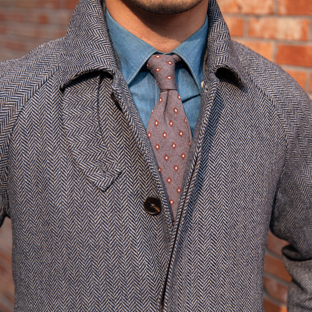 Men's Herringbone Wool Slim Fit Mid Length Coat - enhanced image 6