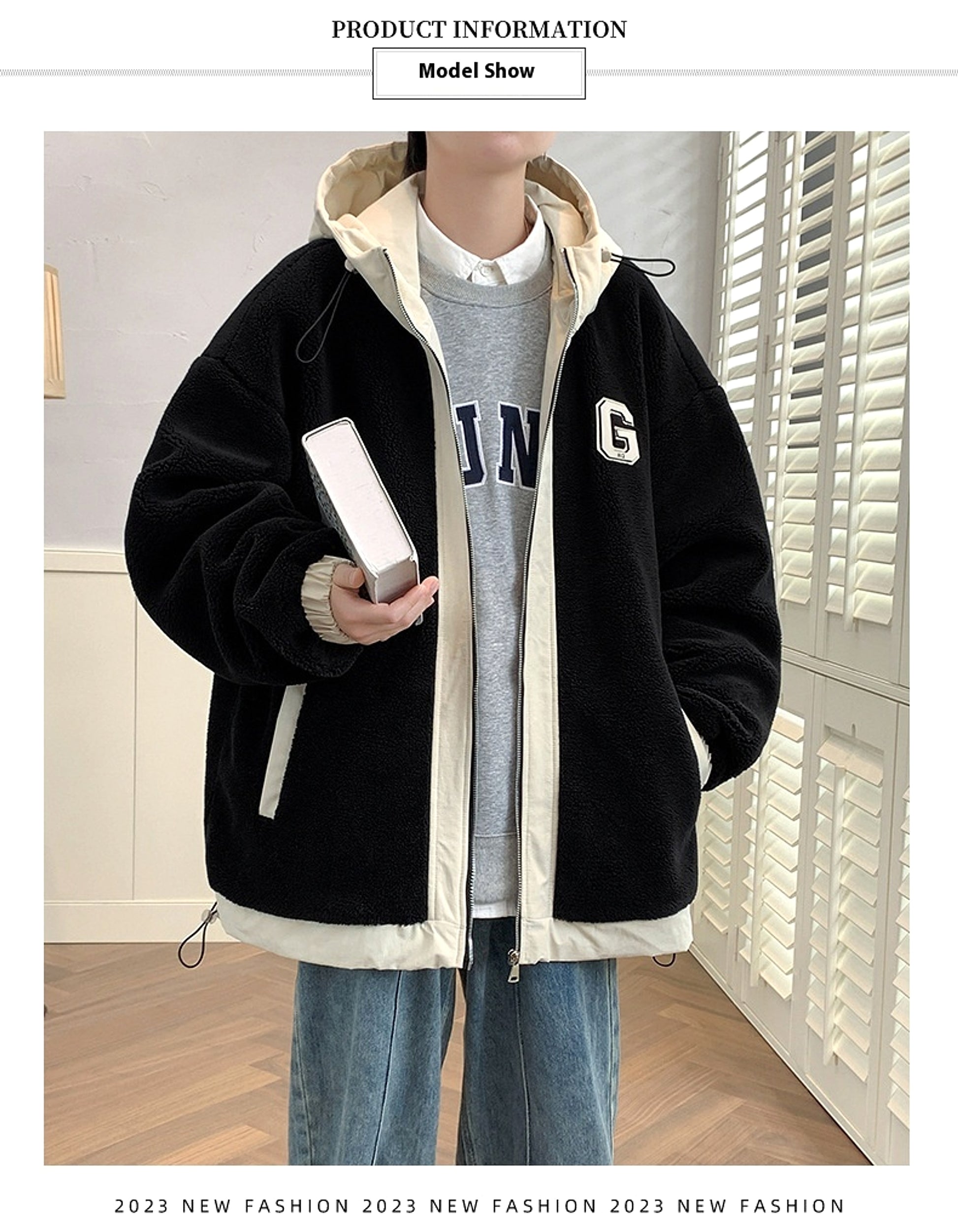 Men's Lamb Wool Student Versatile Thickened Padded Polar Fleece Cotton-padded Jacket - enhanced image 6