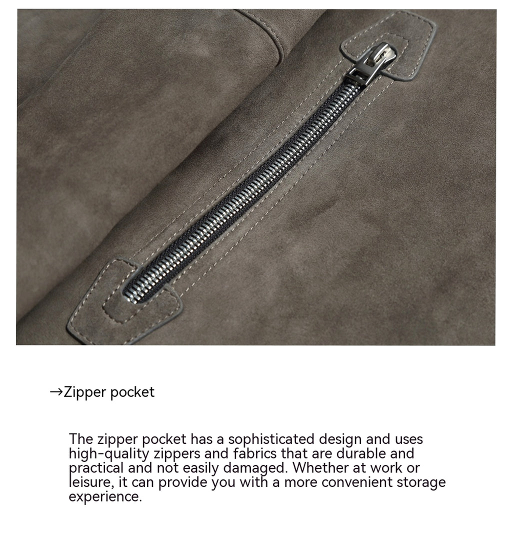 A1. Men's Lambskin Suede Lapel Biker's Leather Jacket - enhanced image 6