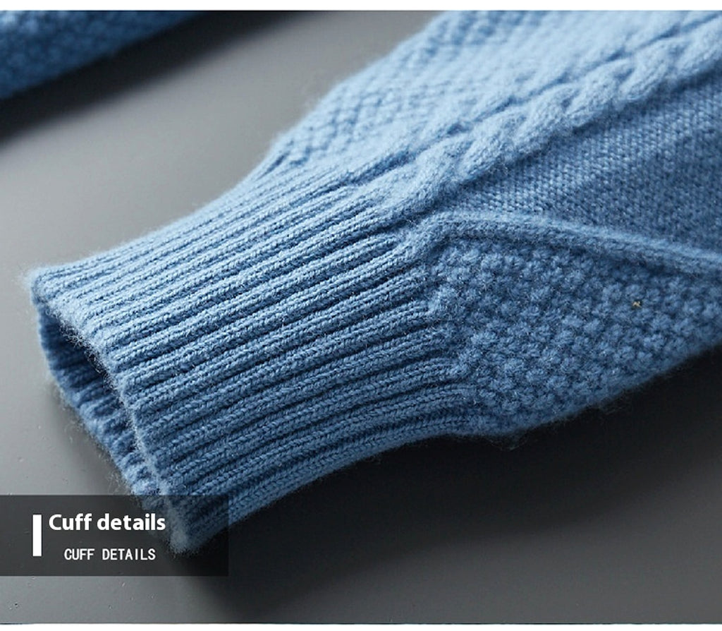 Men's Lapel High Collar Thick Loose Casual Knitted Sweater - enhanced image 6
