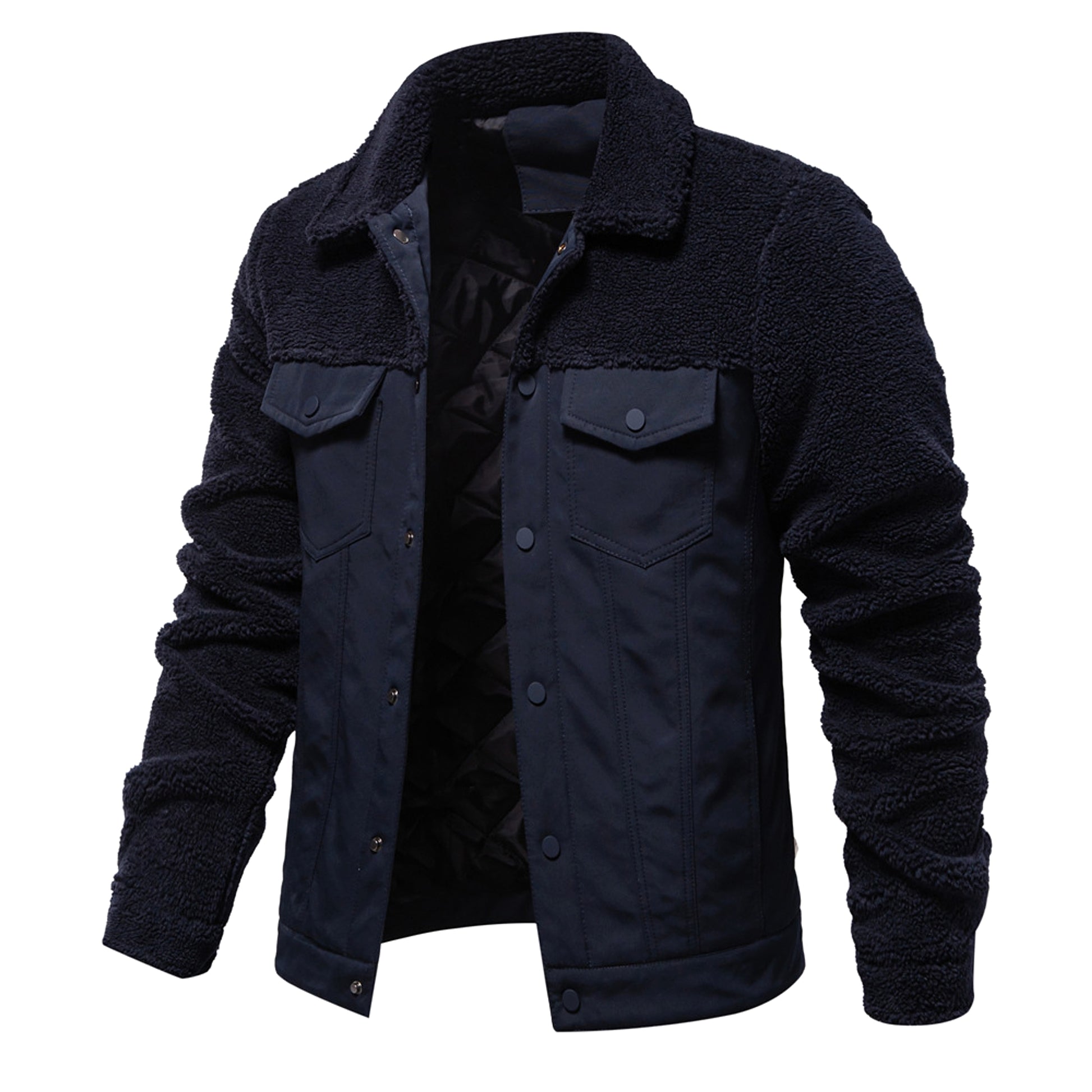 Men's New Jacket Fashion Casual Patchwork Lamb Wool Coat - enhanced image 6