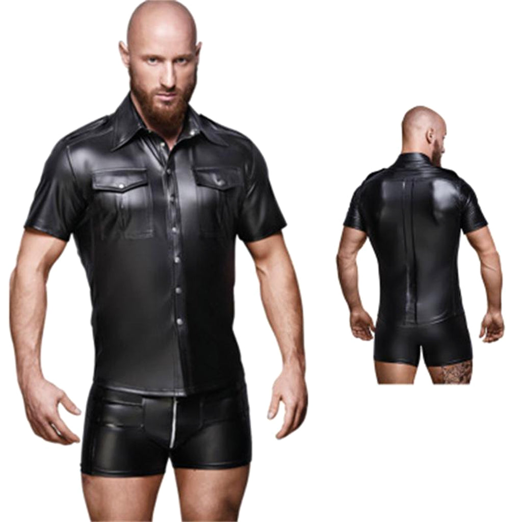 Men's Patent Leather Top DressShirt Stage Subdued Leather Costumes - enhanced image 6