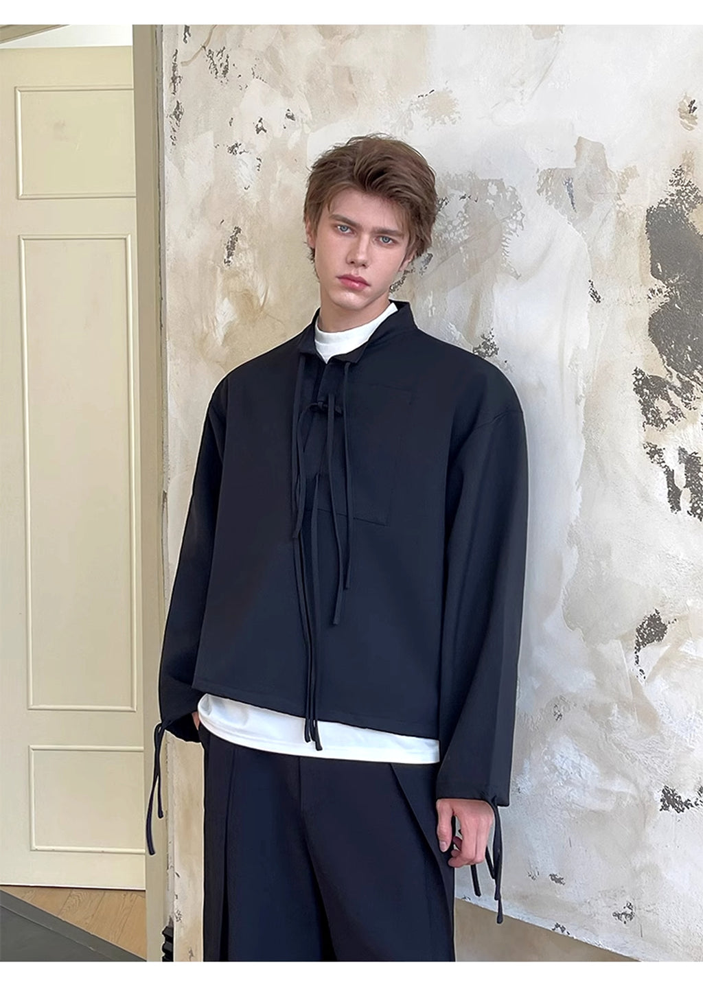 Men's Ribbon Lapel Cardigan Hoodie – Designer Half-Zip Pullover - enhanced image 6