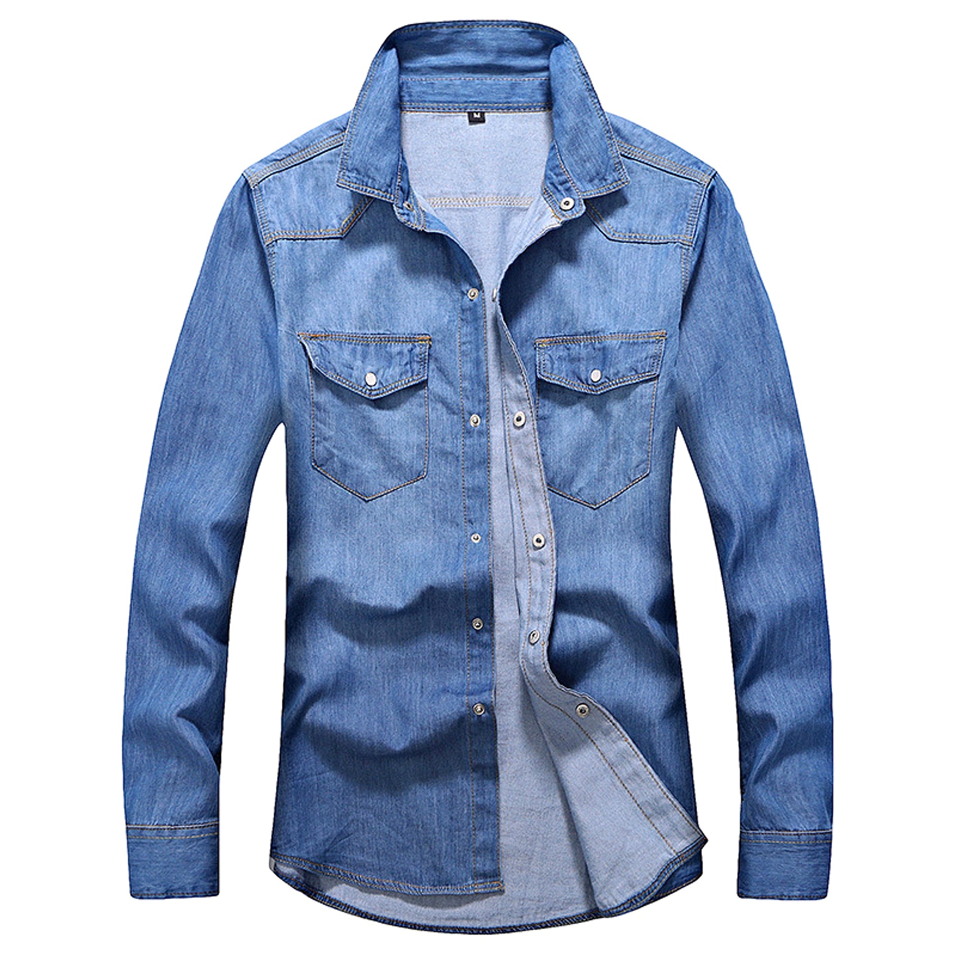 Men's Slim Fit Denim Long Sleeve DressShirt - enhanced image 6