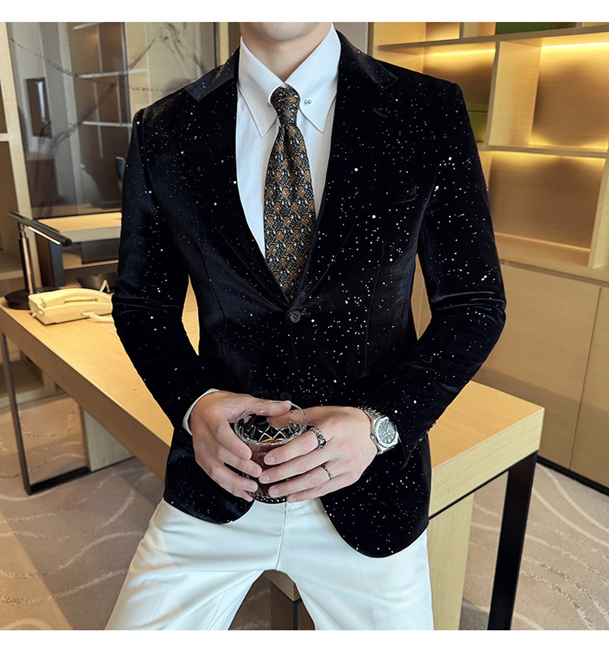 Men's South Korea Slim-fit Fashion Bronzing Stage Suit Jacket - enhanced image 6