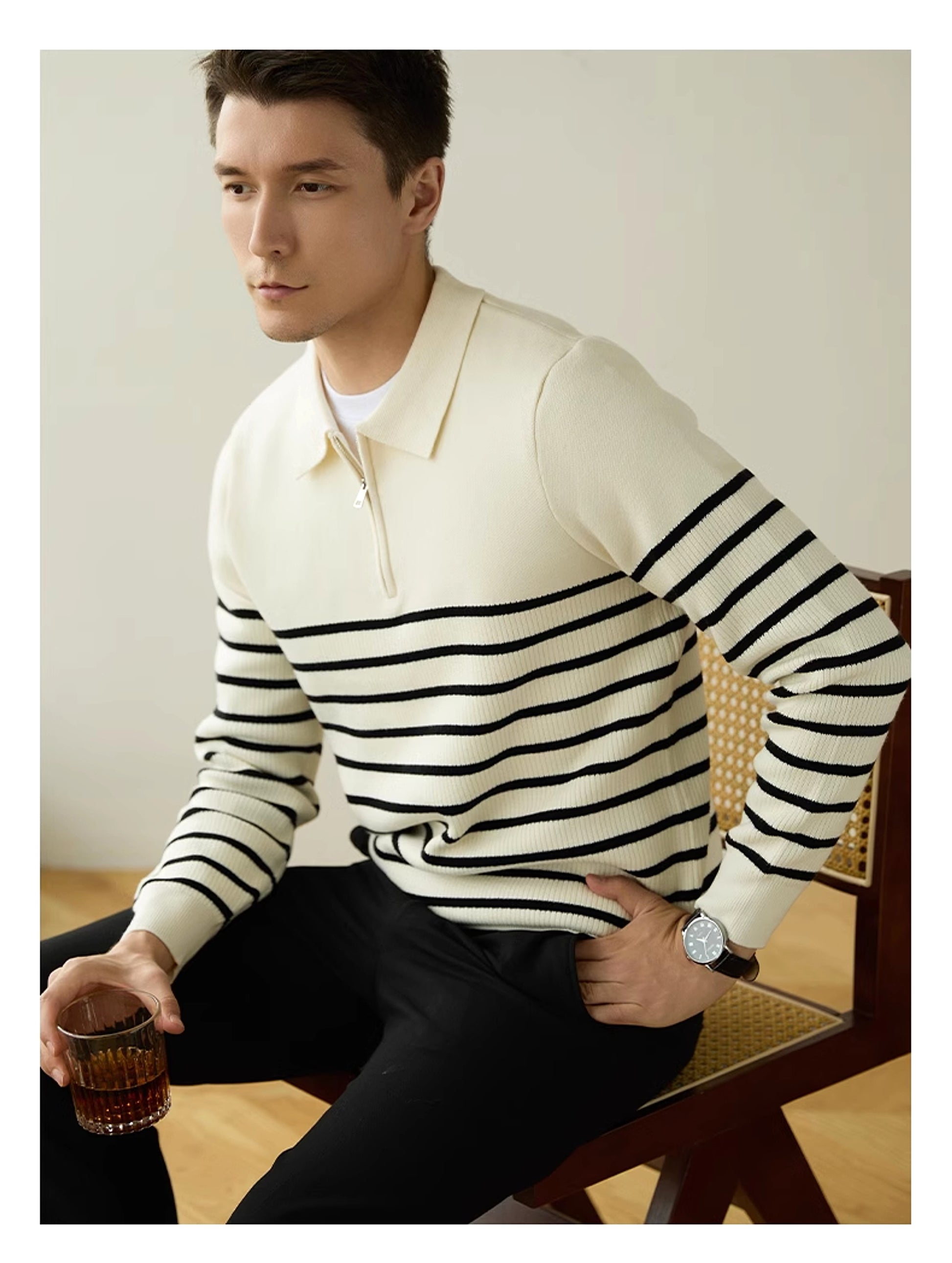 Men's Spring And Autumn New Half Zipper Striped Business Casual Sweater - enhanced image 6