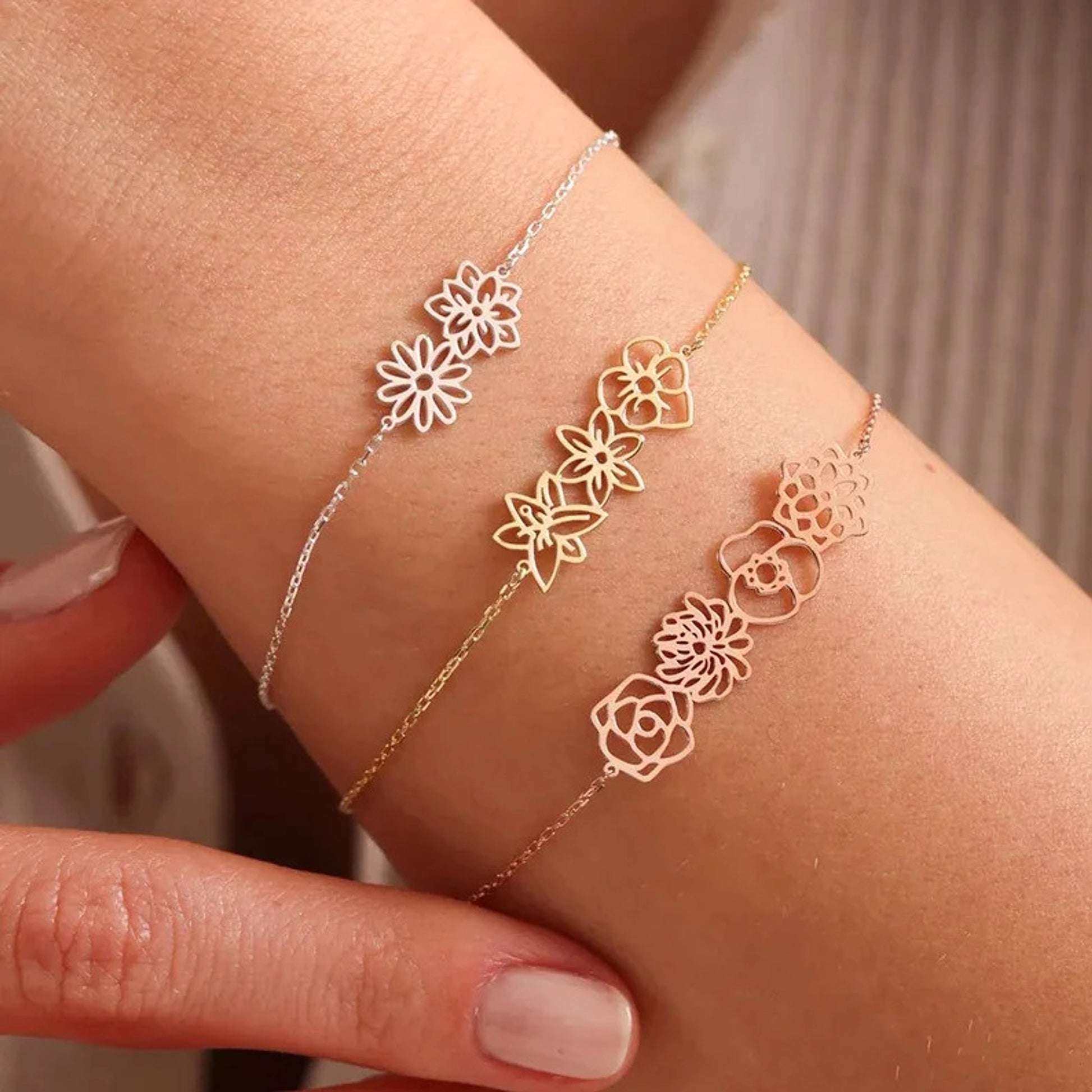 Minimalist and Versatile Flower Bracelet – Birth Month Jewelry for December - enhanced image 6