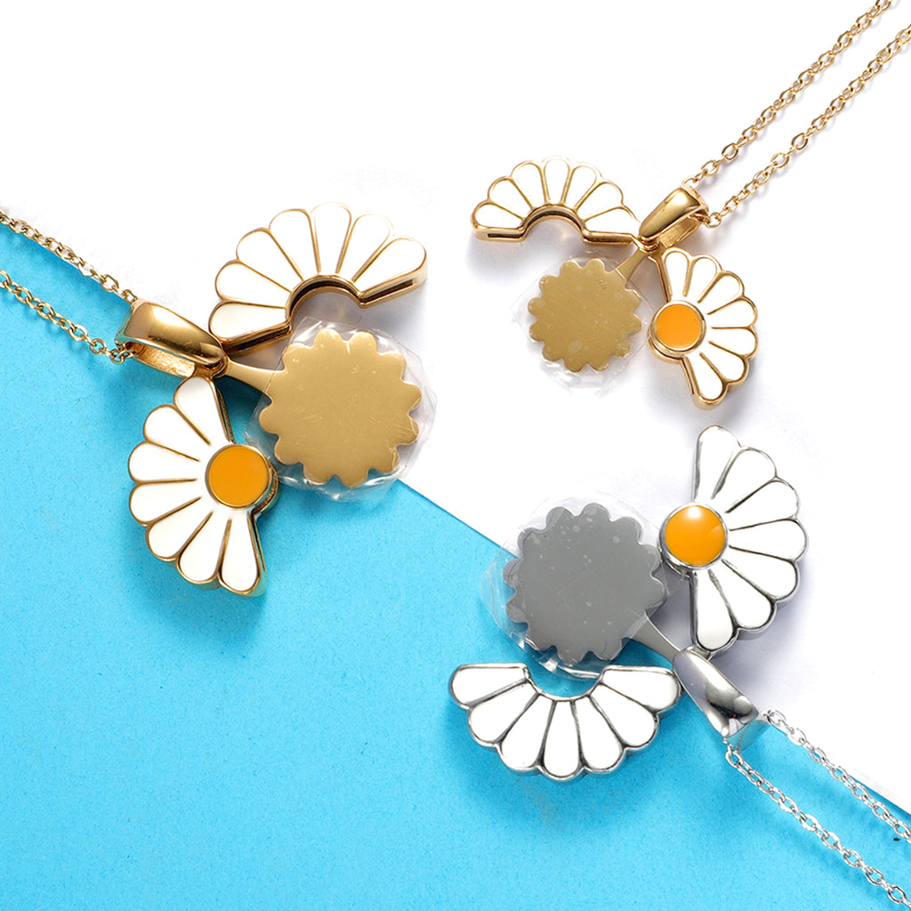 Mirror Stainless Steel Sunflower Pendant Necklace - enhanced image 6