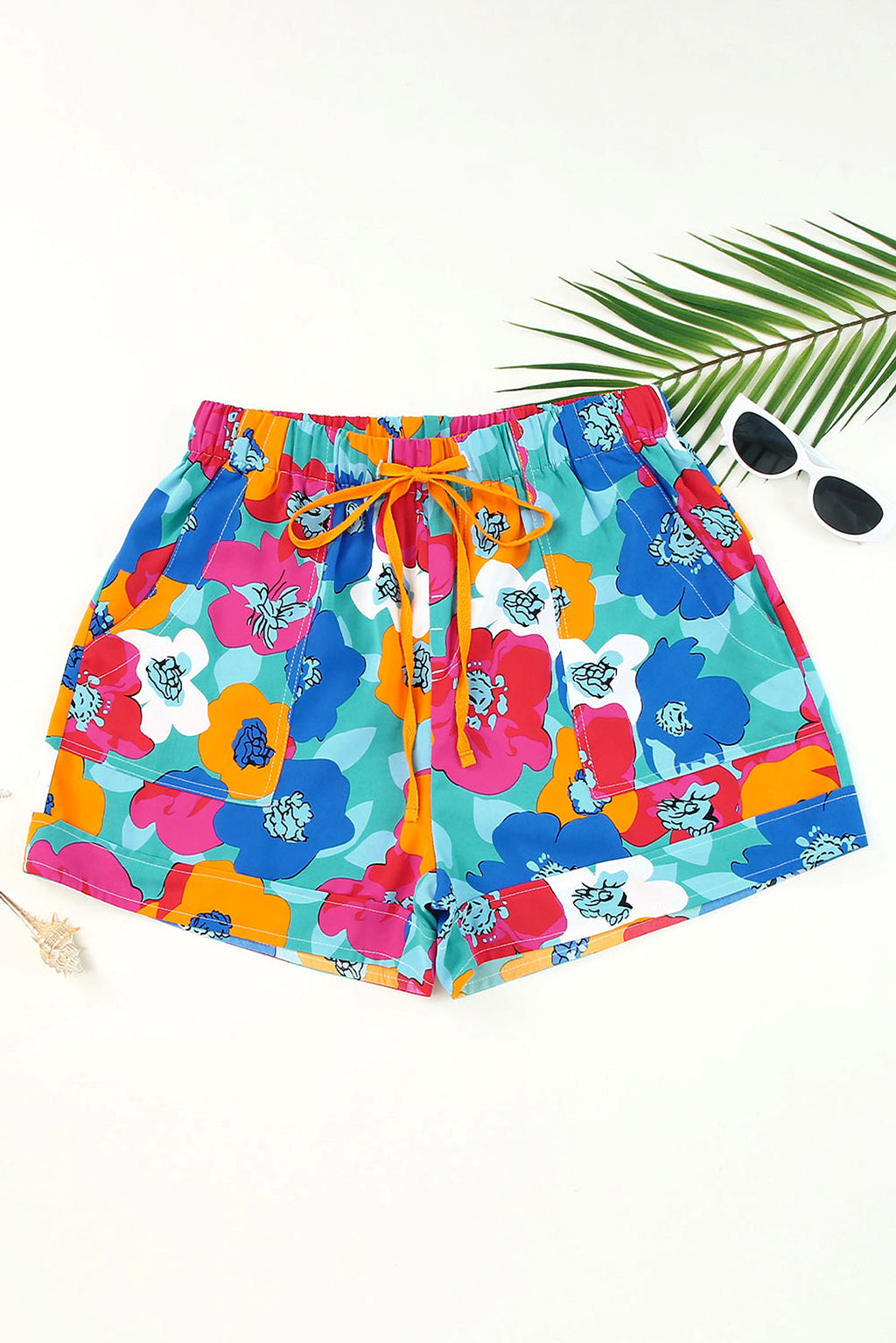 Multicolor Floral Print Drawstring Elastic Waist Casual Shorts - enhanced image 6