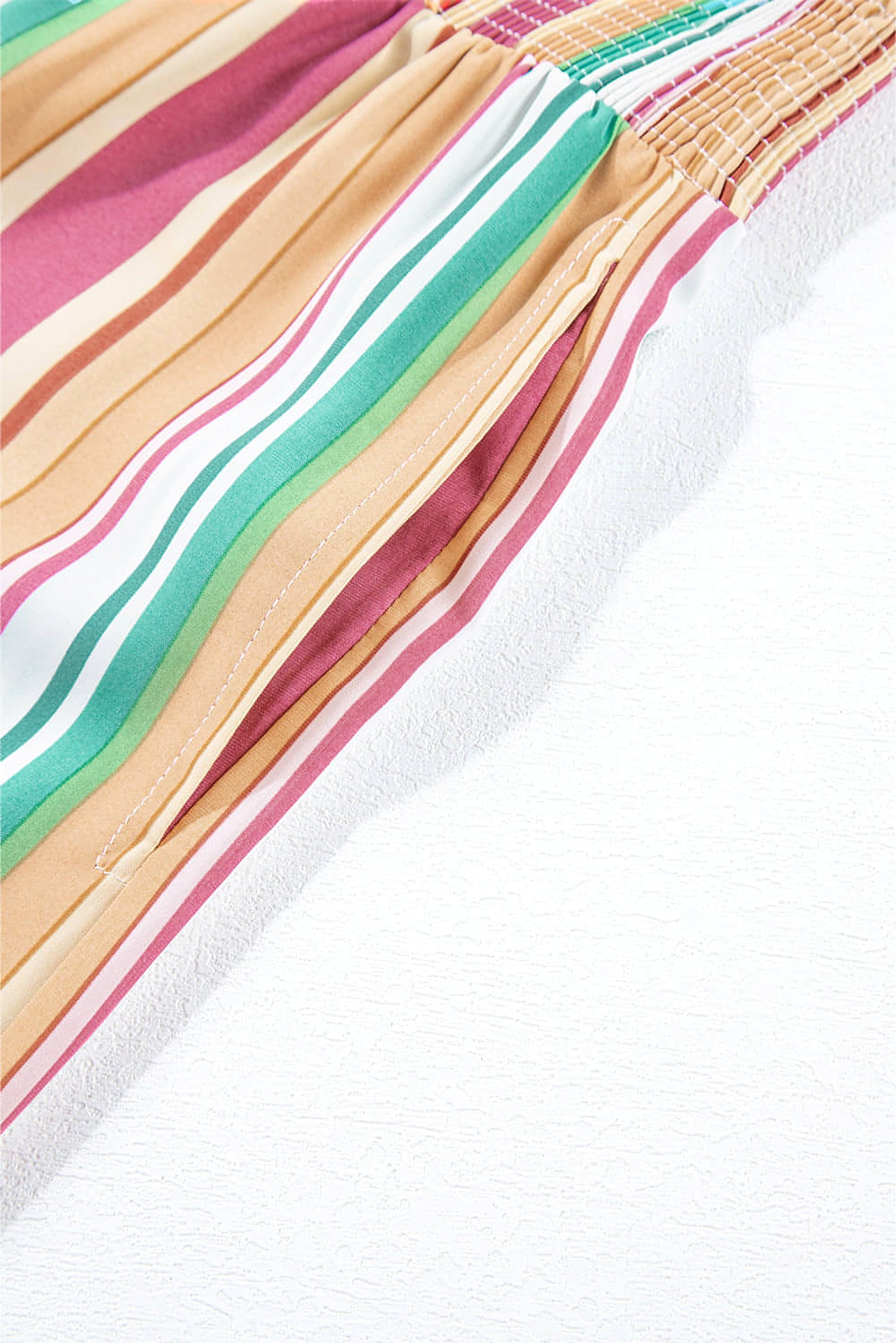 Multicolor Striped Smocked High Waist Wide Leg Pants - enhanced image 6