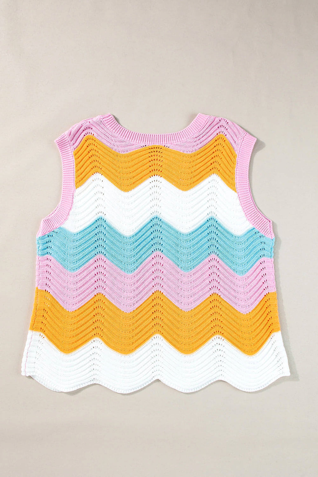 Multicolour Striped Colorblock Scalloped Hem Knitted Vest - enhanced image 6