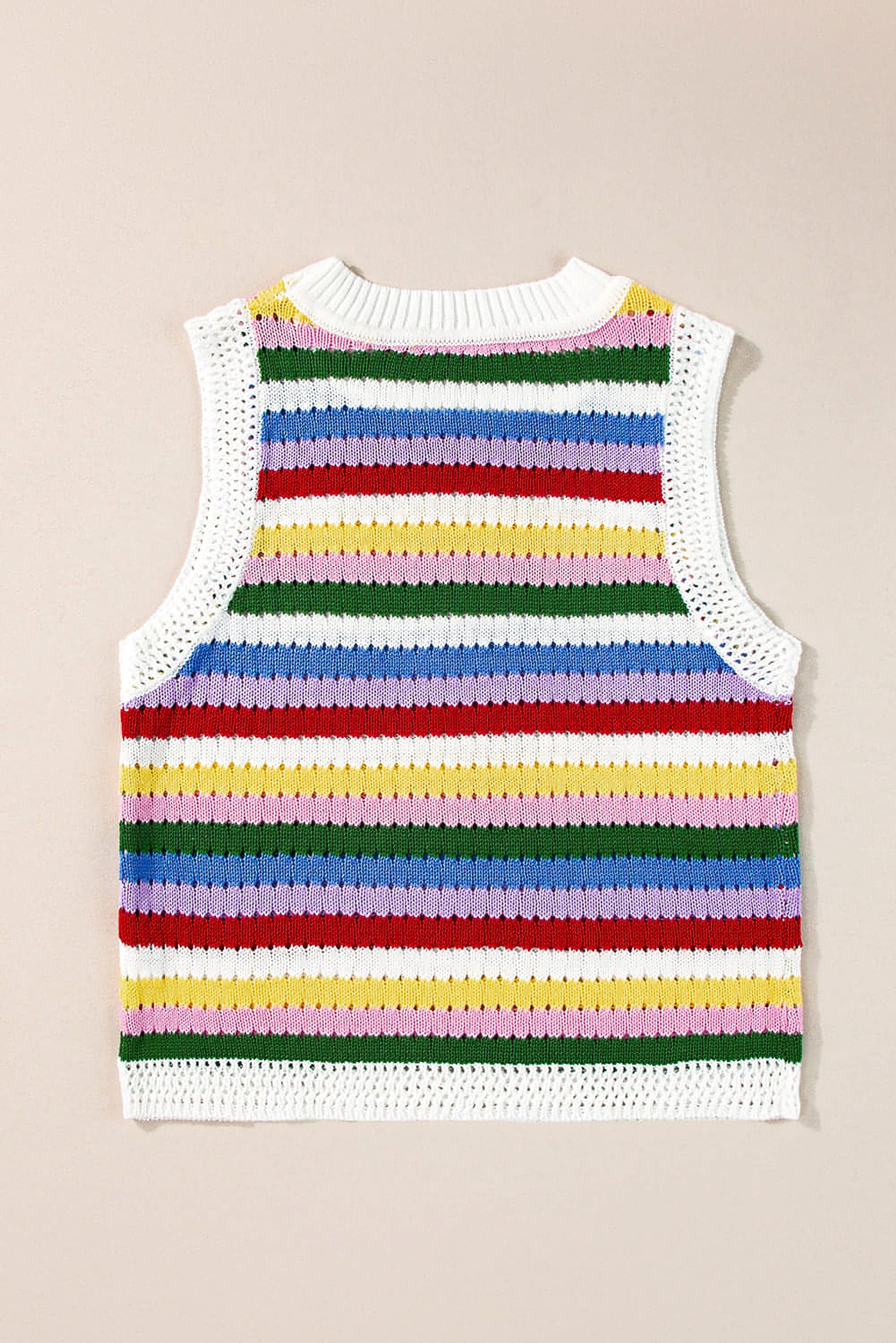 Multicolour Striped Knitted Eyelet Slim Sweater Vest - enhanced image 6