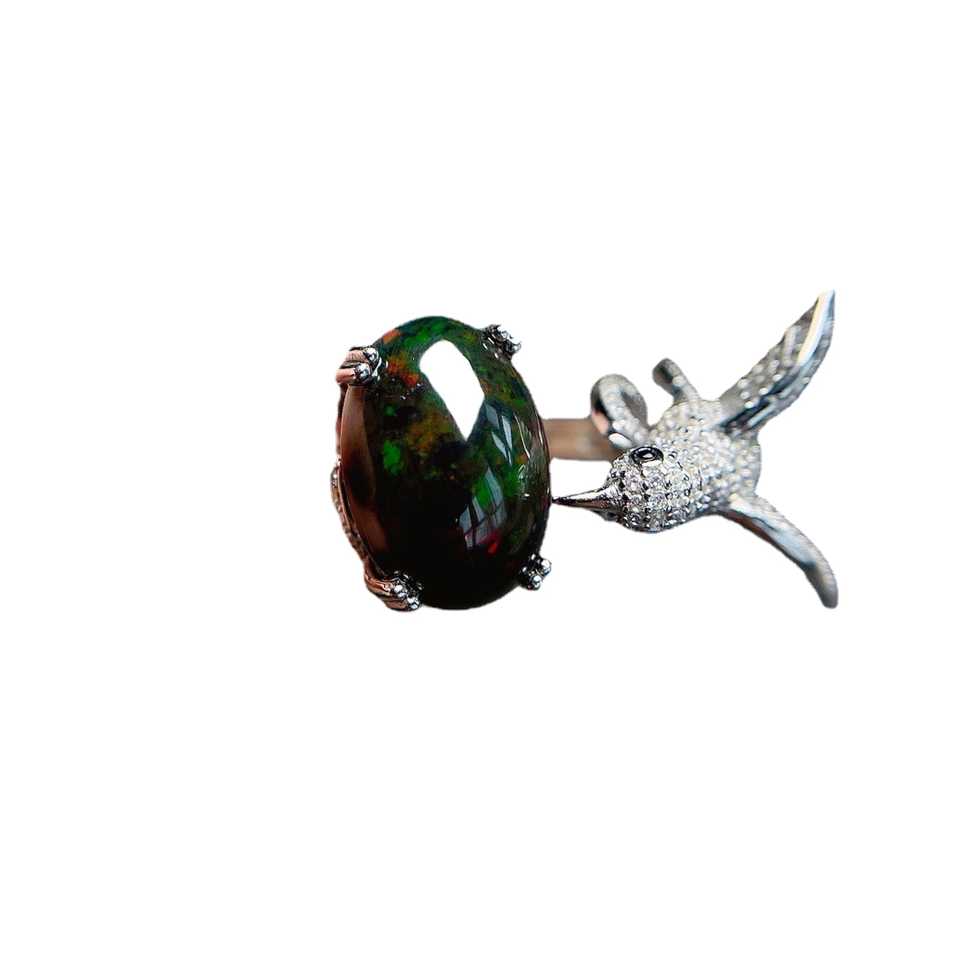 Natural Black Opal Ring For Women - enhanced image 6