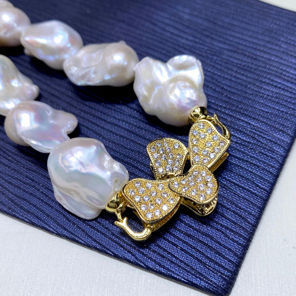 Natural Large Particle Baroque Shaped Freshwater Pearl Necklace For Women - enhanced image 6