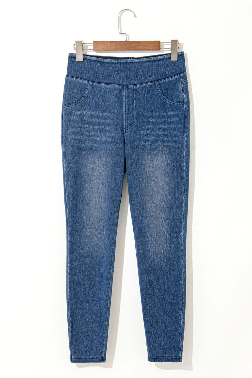 Navy Blue Skinny Elastic Waist Ankle Length Mid Waist Jeggings with Pockets - enhanced image 6