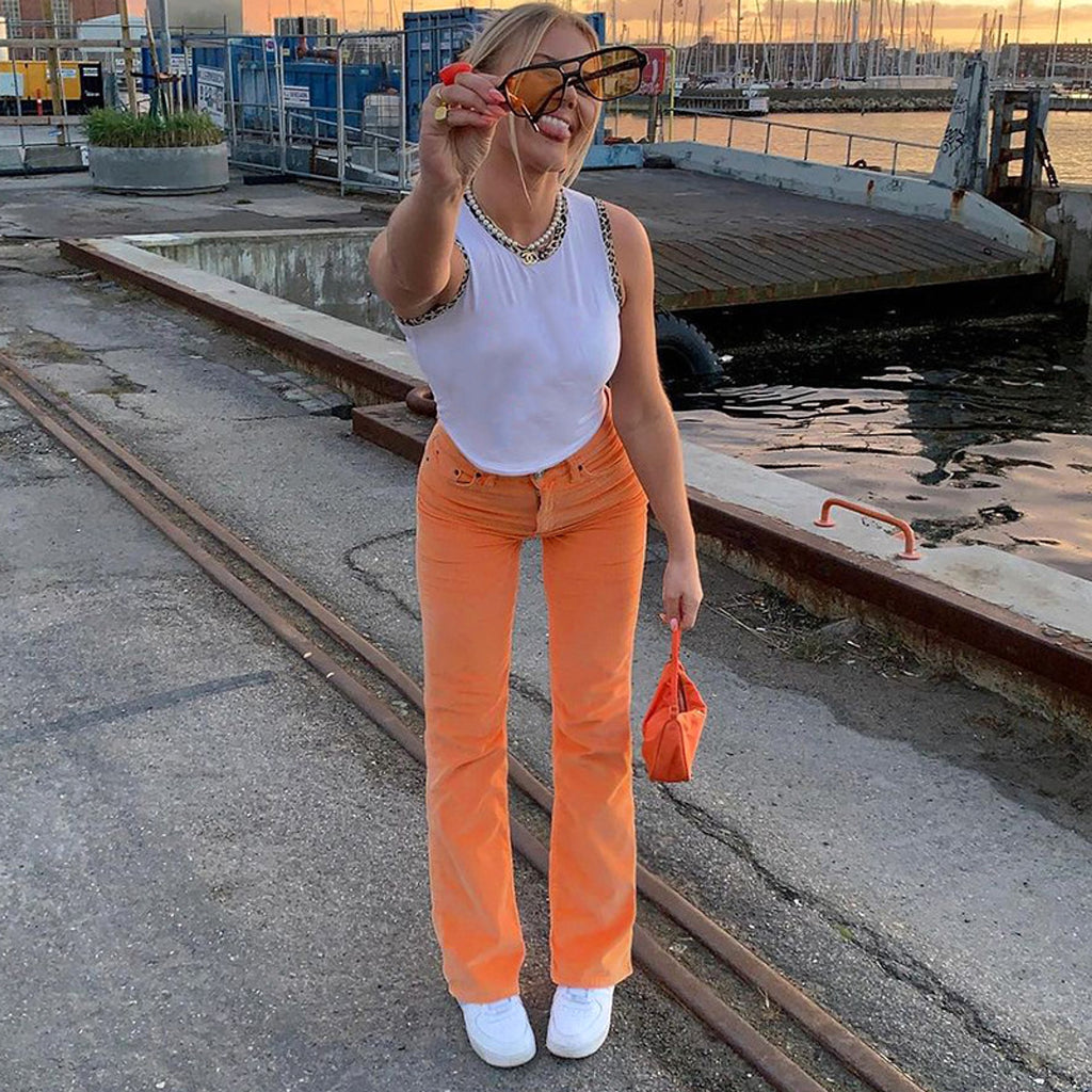 Net Red Colored High-Waist Jeans Women - enhanced image 6