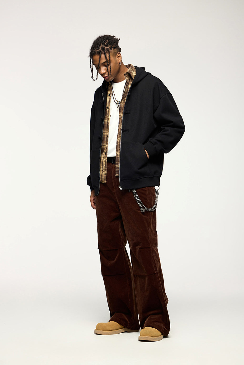 New Chinese Style Buckle Fleece Zipper Hooded Sweater - enhanced image 6
