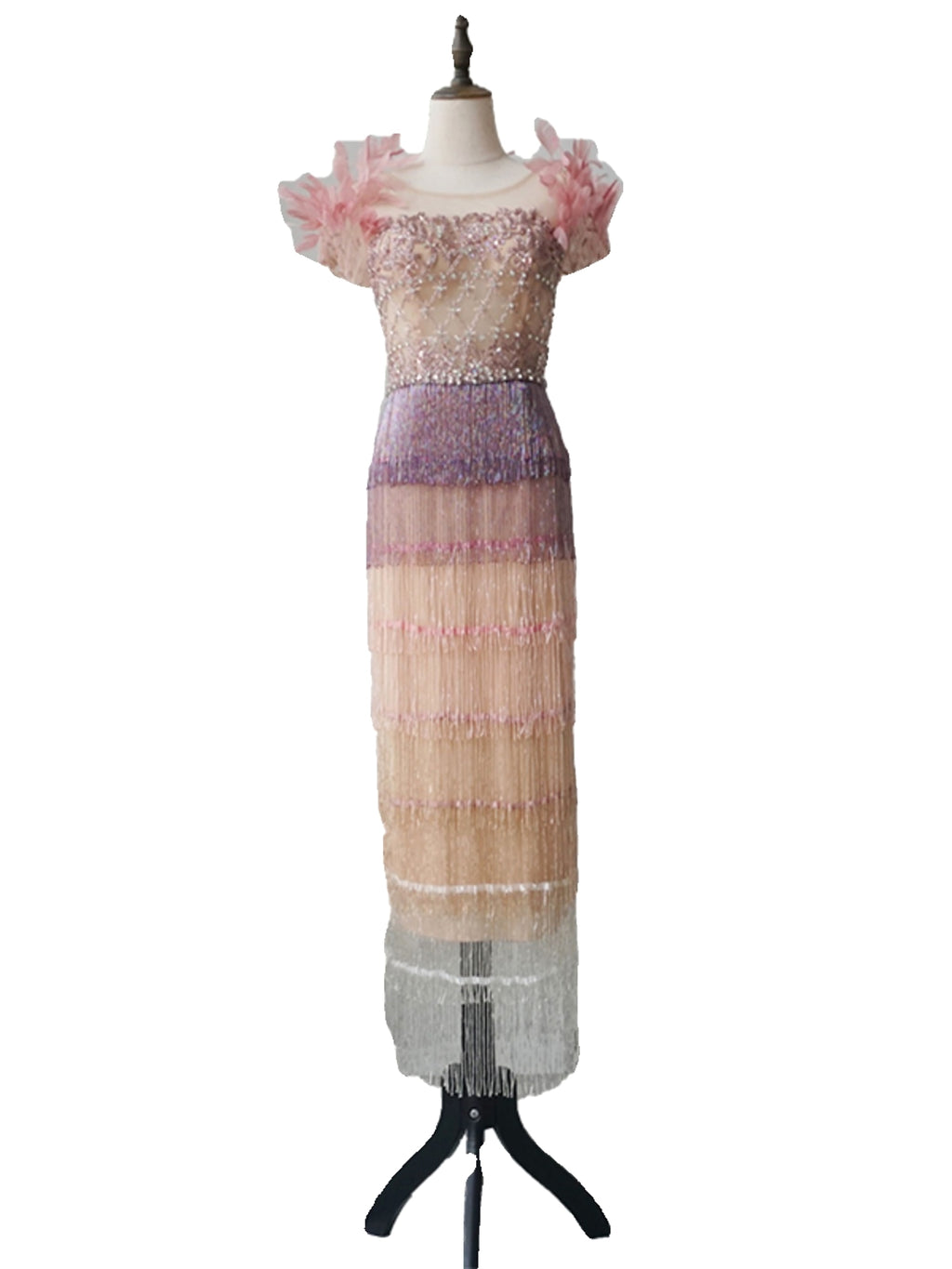 New Feather Heavy Industry Mid Length Crystal Evening Dress - enhanced image 6