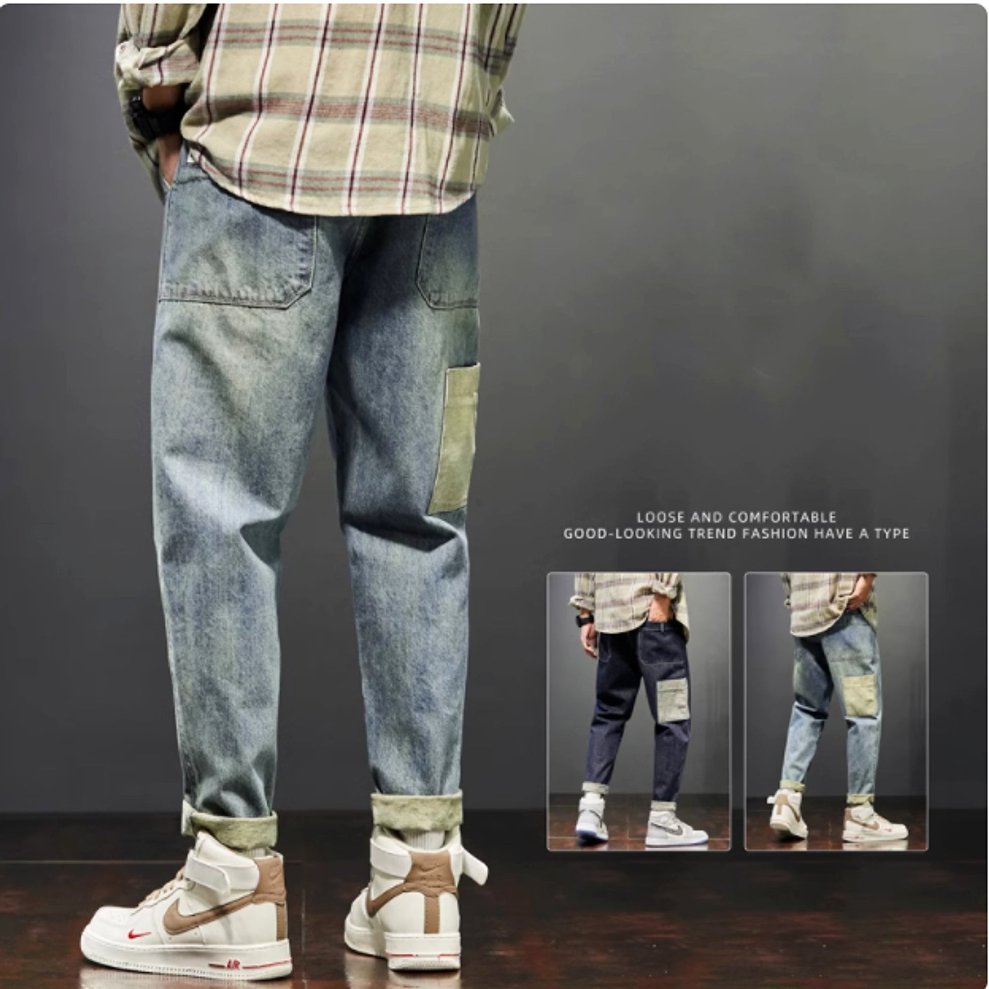 New Trendy Loose Straight Tube Haren Workwear Nine Quarter Jeans - enhanced image 6