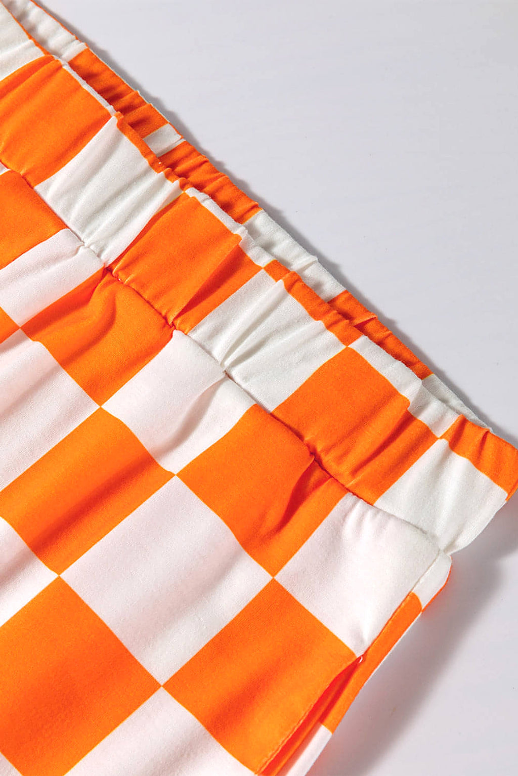 Orange Checkerboard Print V Neck Loose Tee and Shorts Lounge Set - enhanced image 6