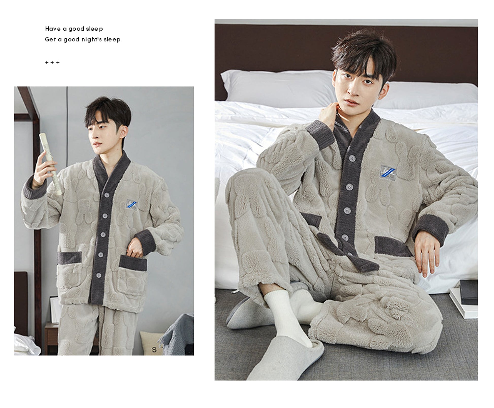 Pajamas Men's Jacquard Flannel Loose Fleece-lined Warm Loungewear - enhanced image 6