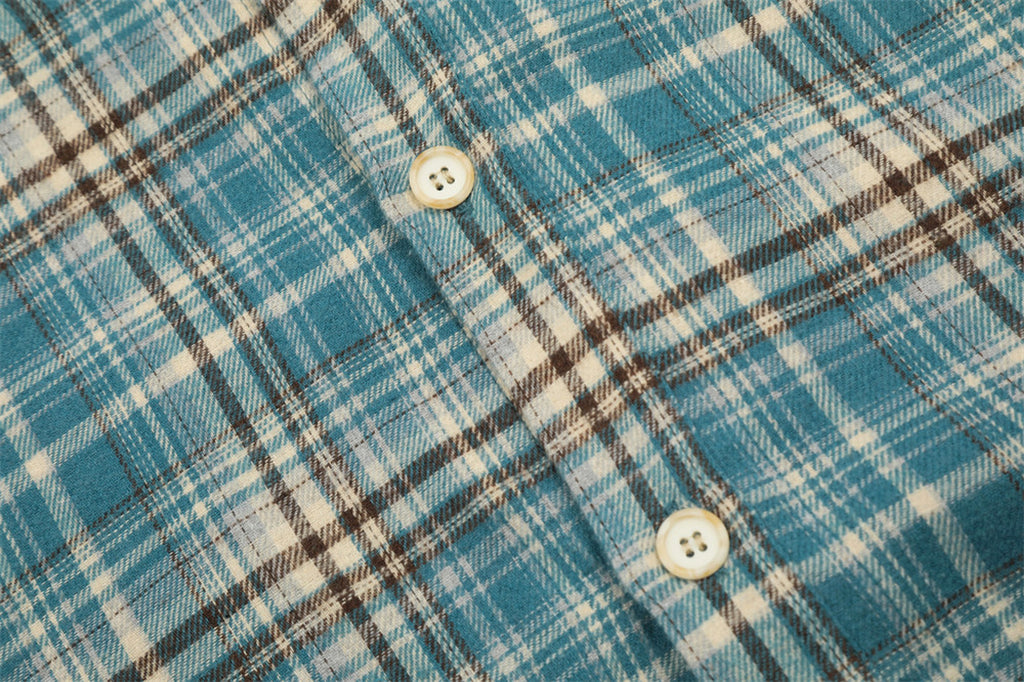 Plaid Long Sleeve DressShirt Casual Polo Collar Raw Edge Men - enhanced image 6