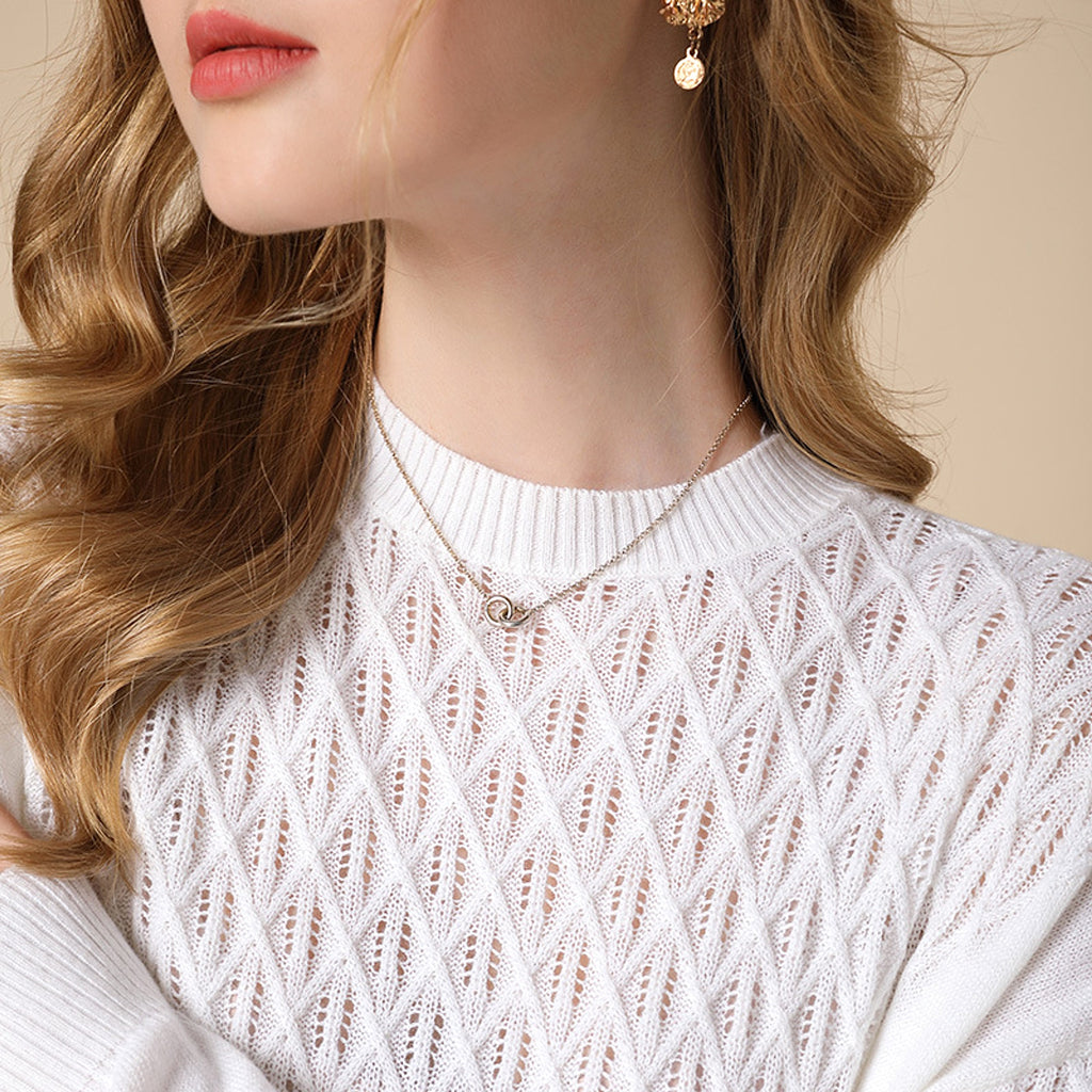 Pure Color Hollow Knitted Sweater Women Half High Fashion - enhanced image 6