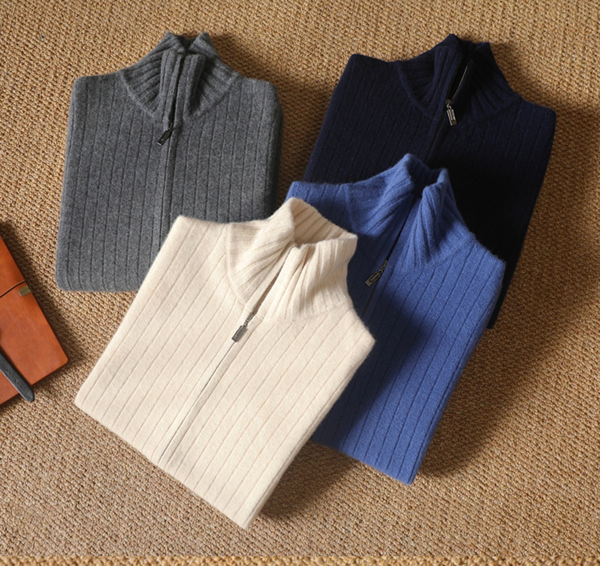 Pure Wool Sweater Men's Lapel Full Zipper - enhanced image 6