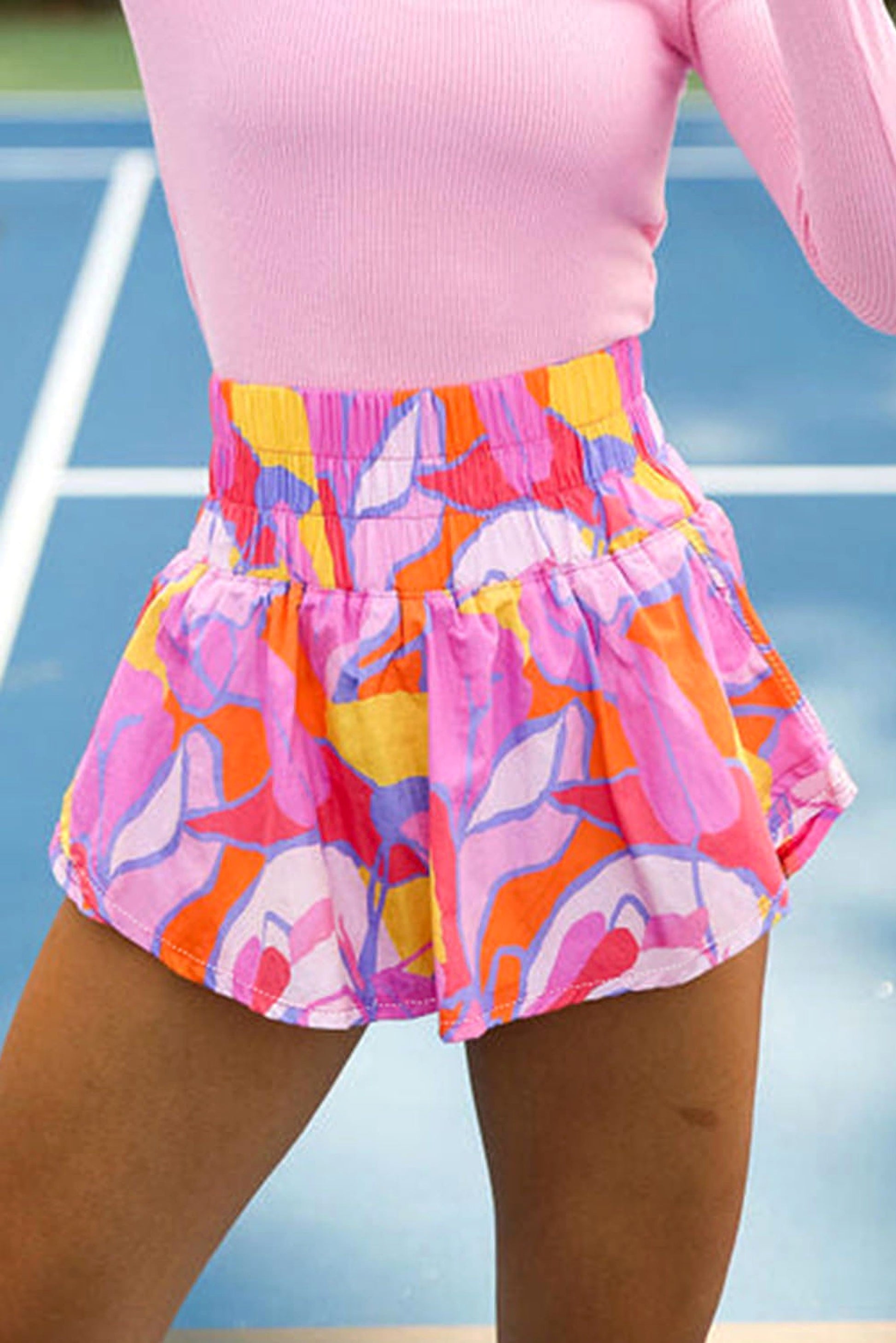 Purple Abstract Print Smock Waist Casual Shorts - enhanced image 6