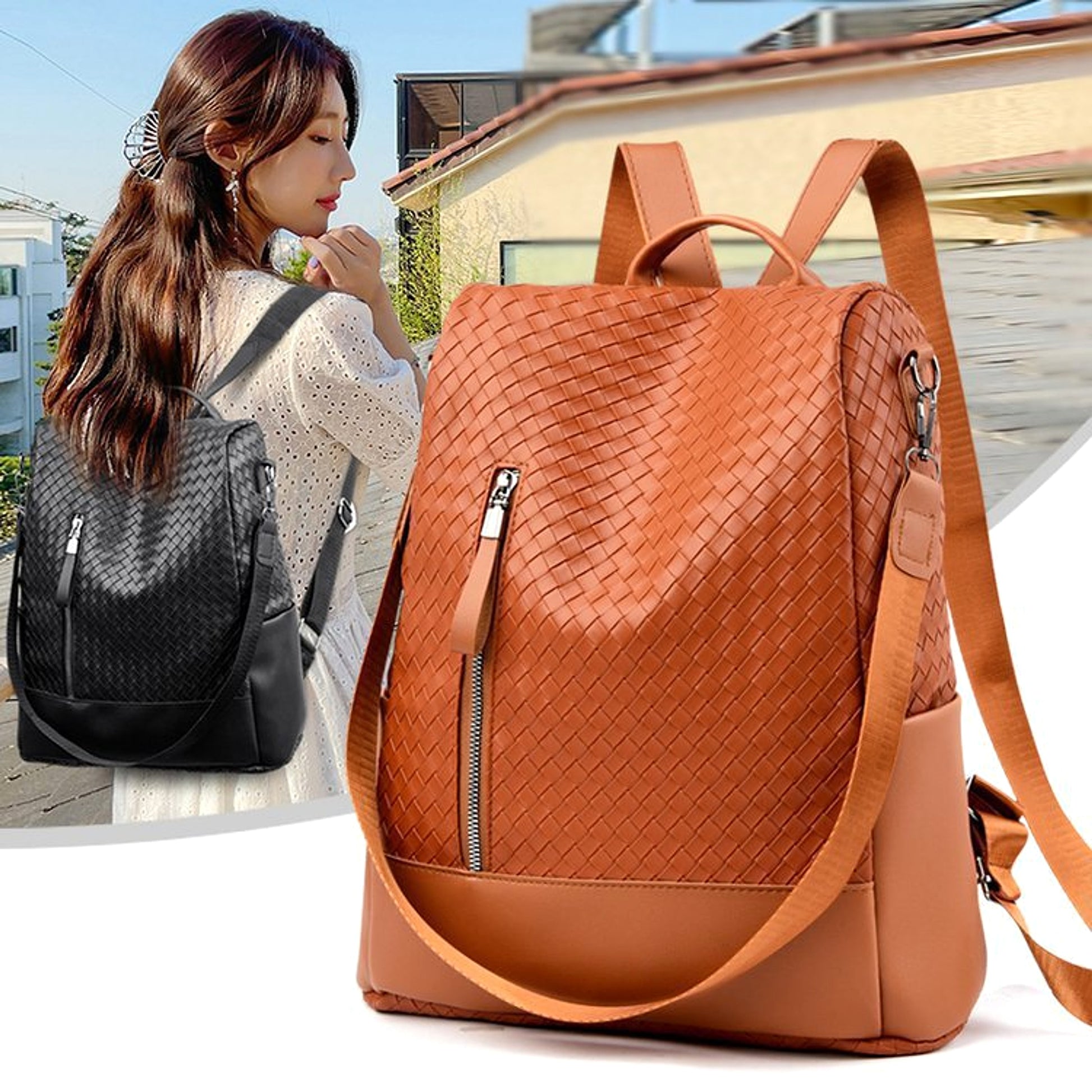 ALLFASHION™ – BohoMetro Woven Leather Backpack - enhanced image 6