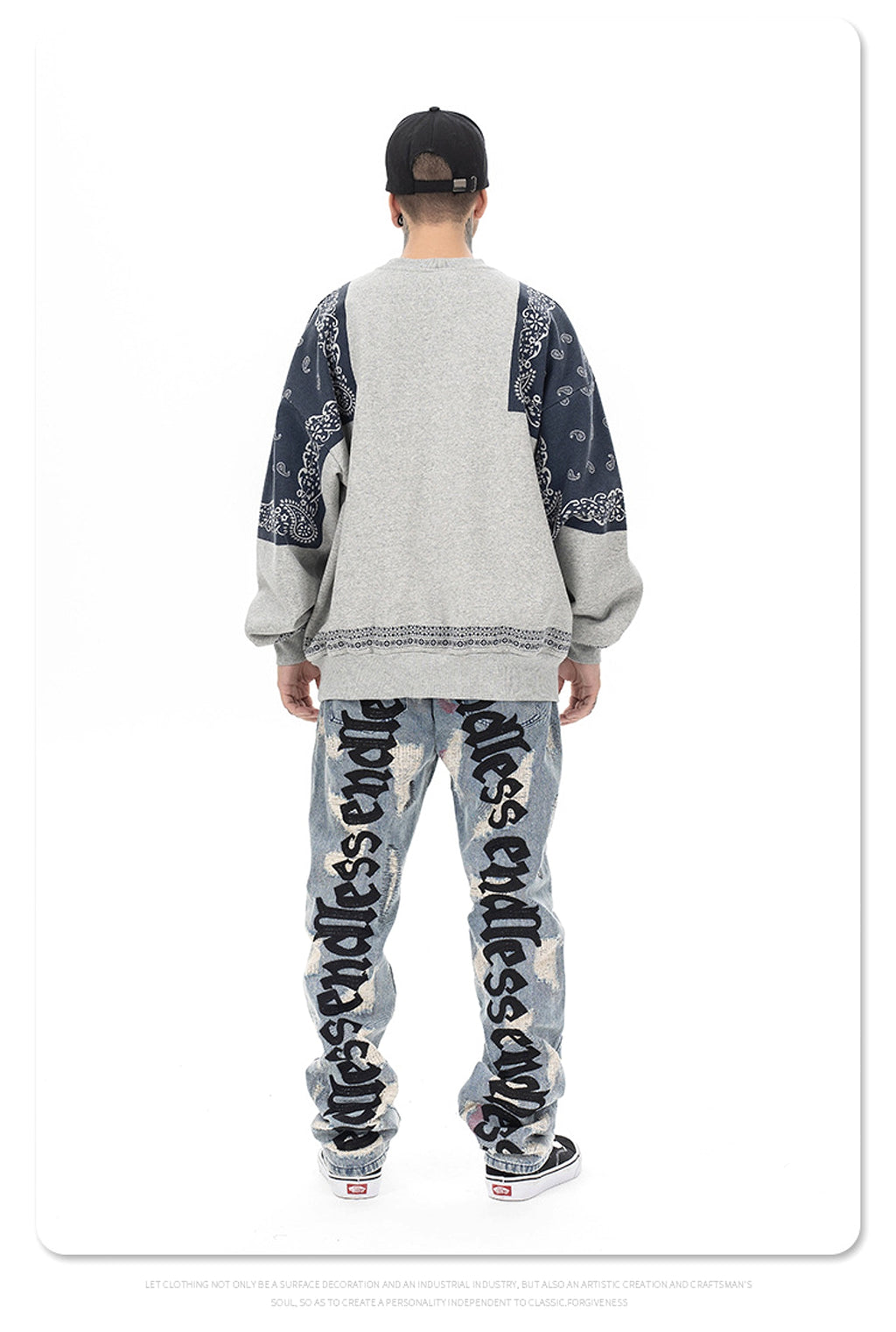 Retro Paisley Stitching Fleece-lined Crew Neck Sweater - enhanced image 6