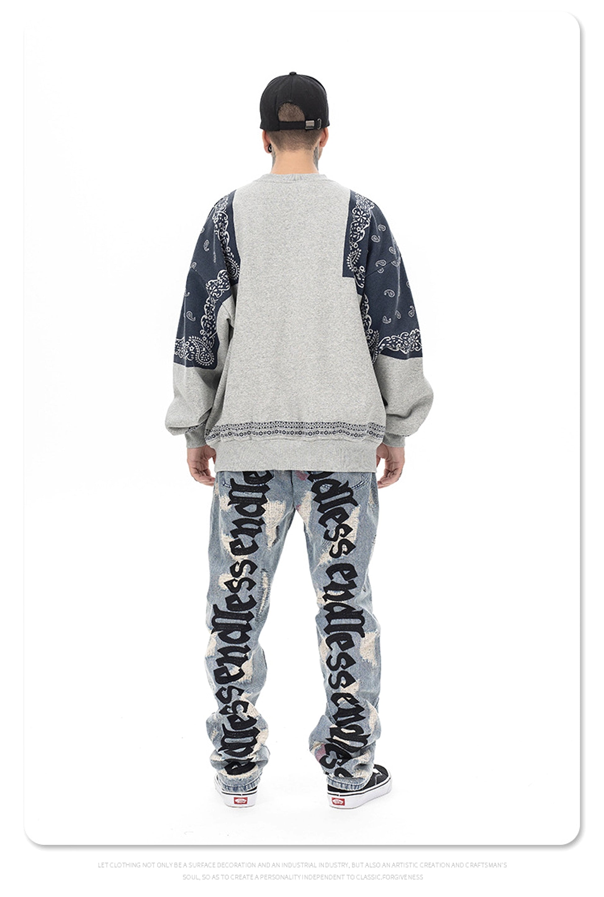 Retro Paisley Stitching Fleece-lined Crew Neck Sweater - enhanced image 6