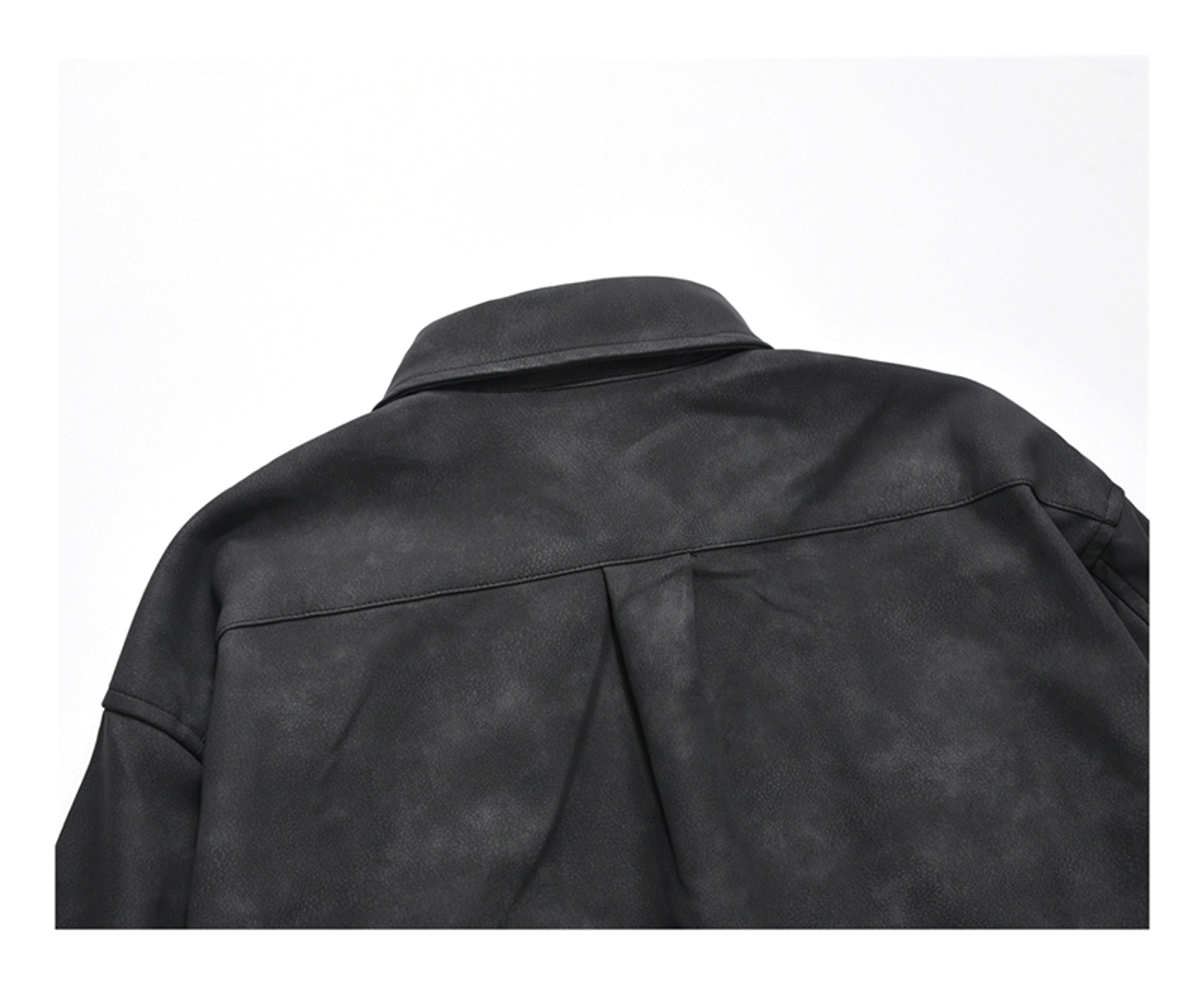 Retro Street Style Washed-out PU Leather DressShirt Men - enhanced image 6