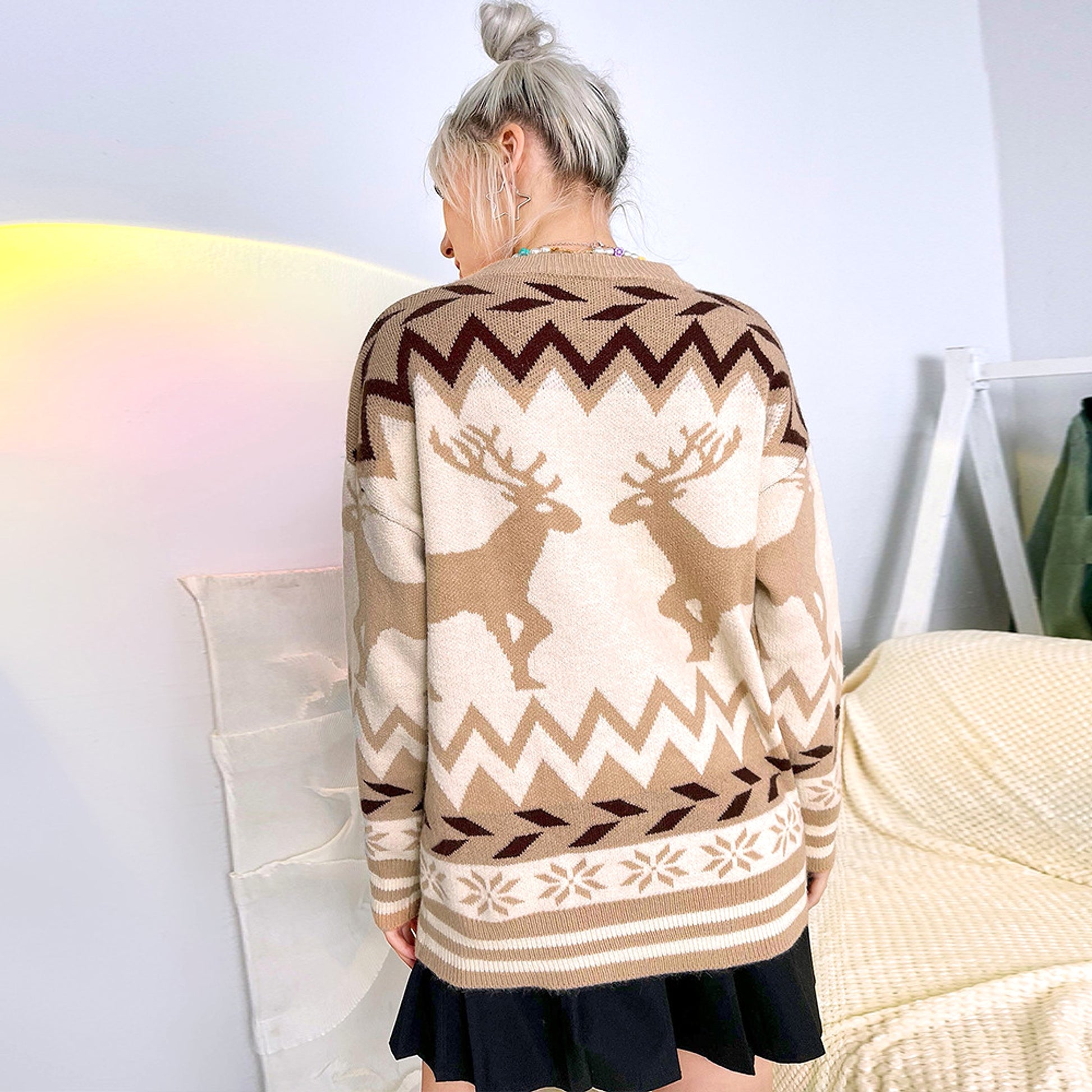 Round Neck Pullover Elk Style Women's Knitted Sweater Women - enhanced image 6