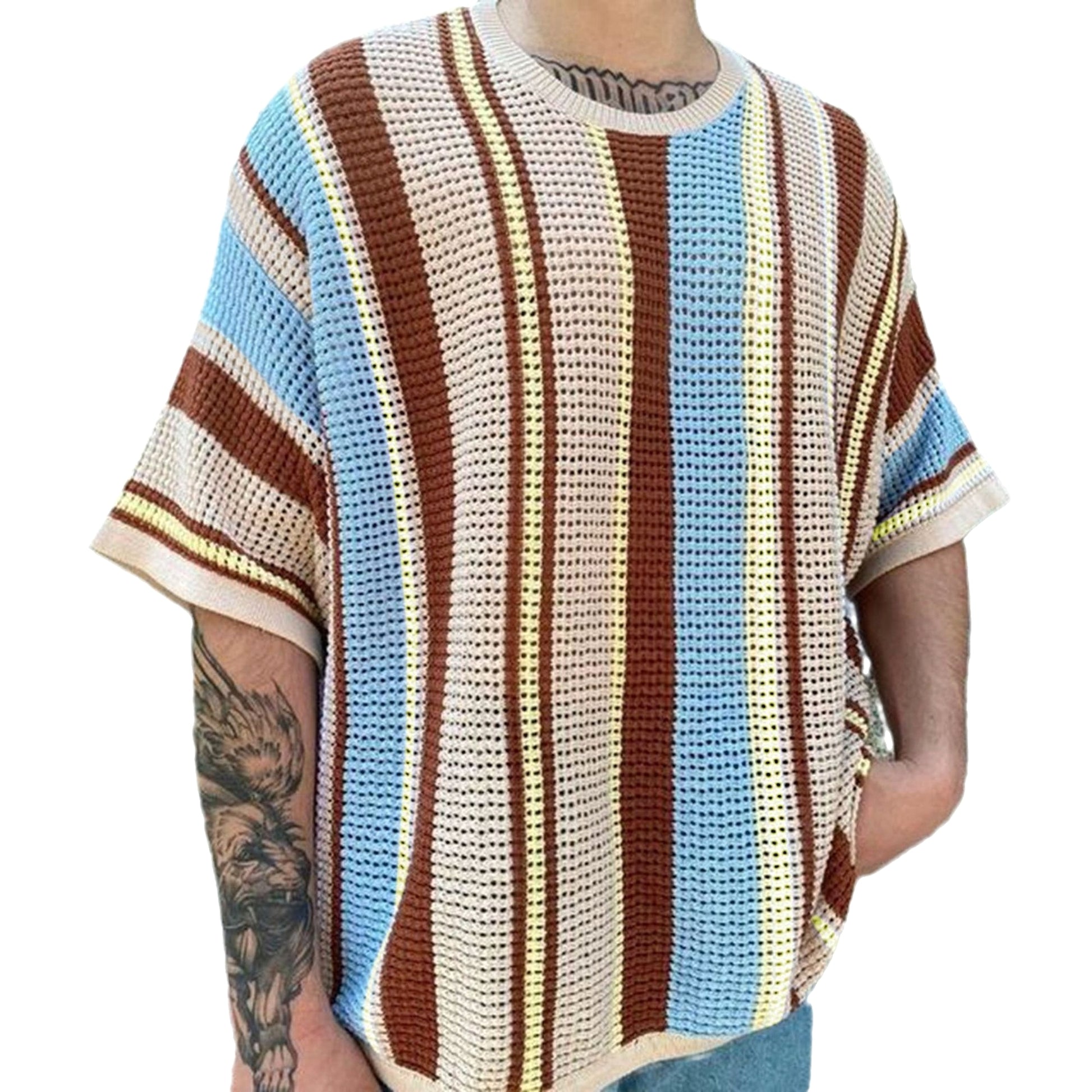 Round Neck Short Sleeve Thin Knitted T-shirt Men - enhanced image 6
