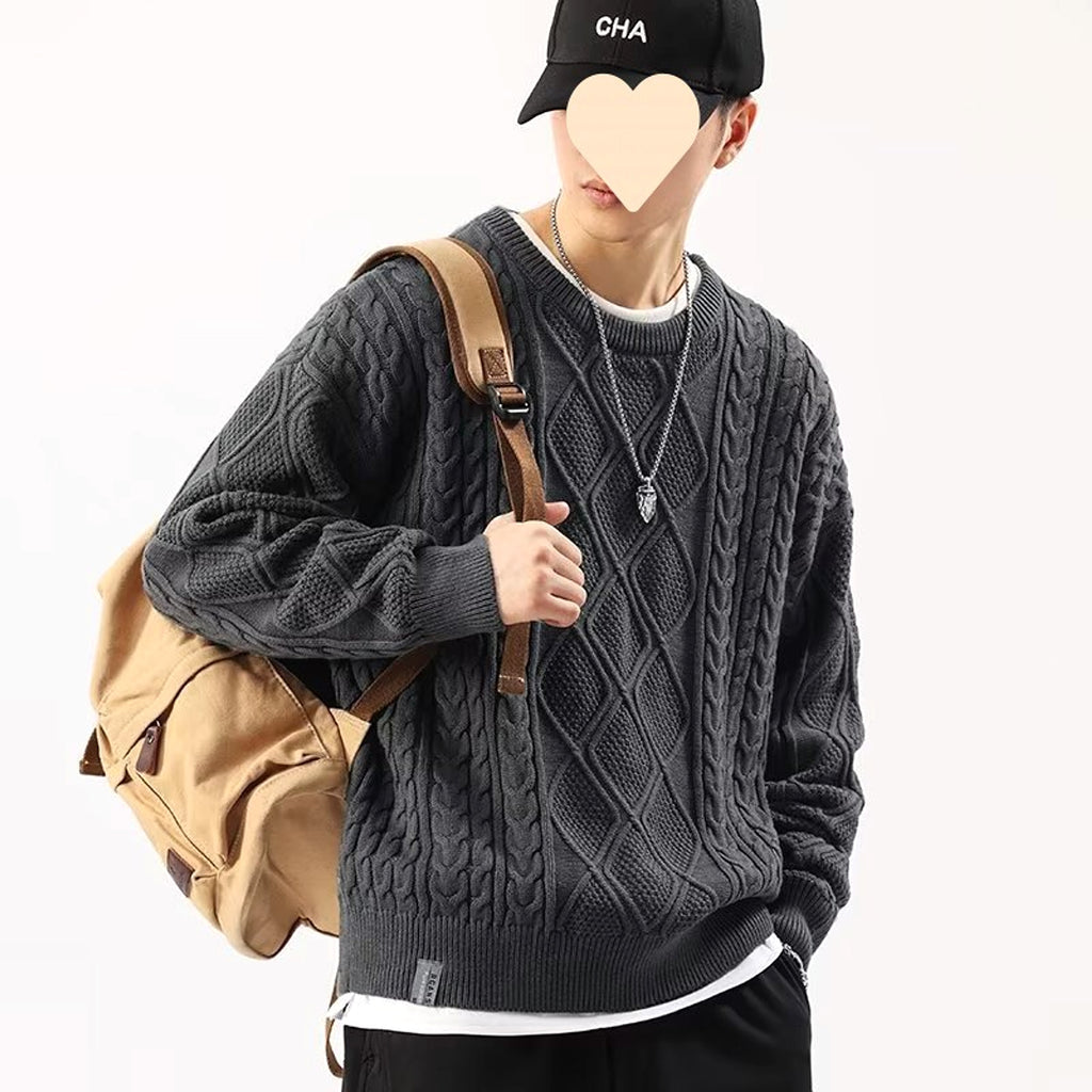 A1. Round Neck Sweater Men's Loose Sweater - enhanced image 6