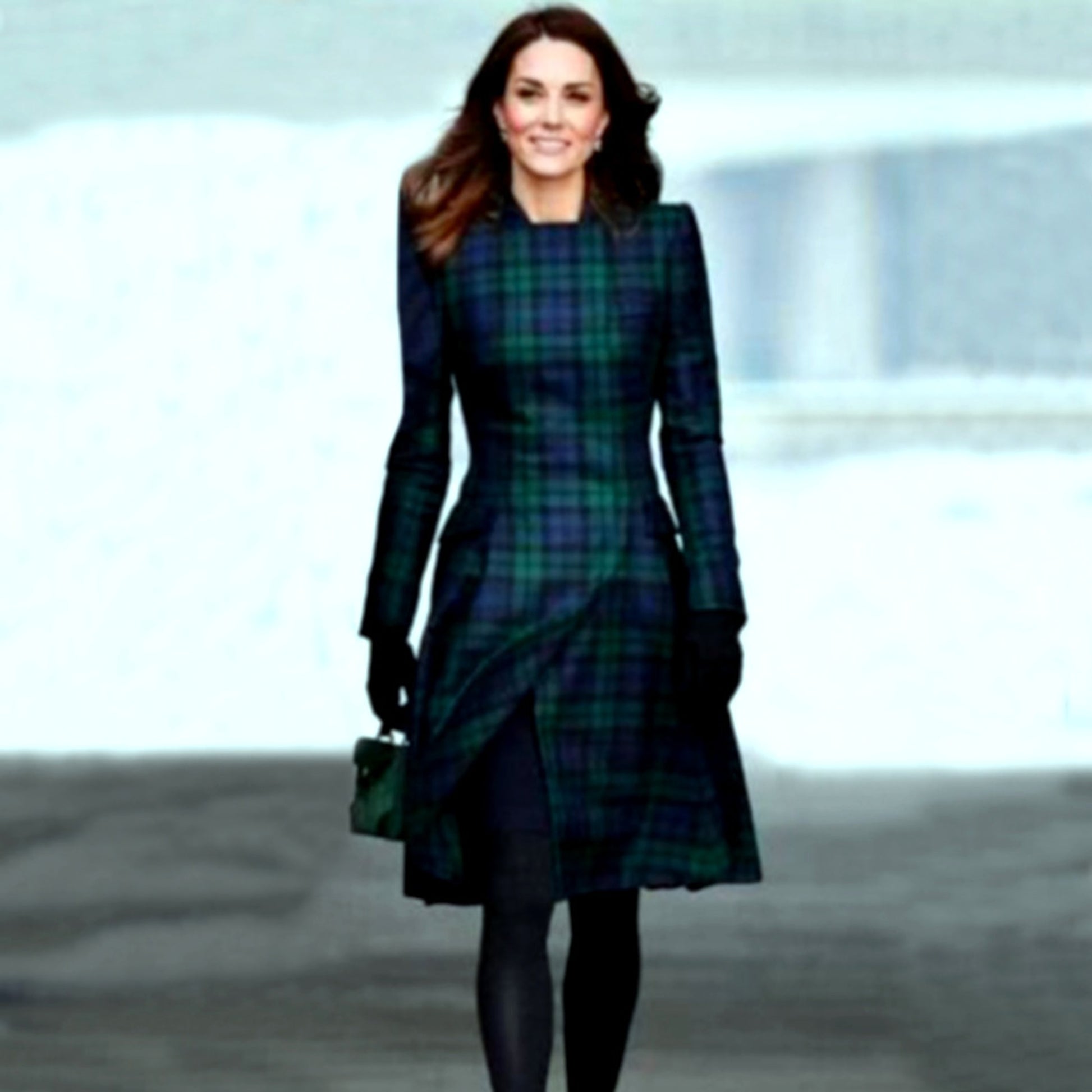 A1. Royal English Lapel Long Sleeve Plaid Waist Dress - enhanced image 6