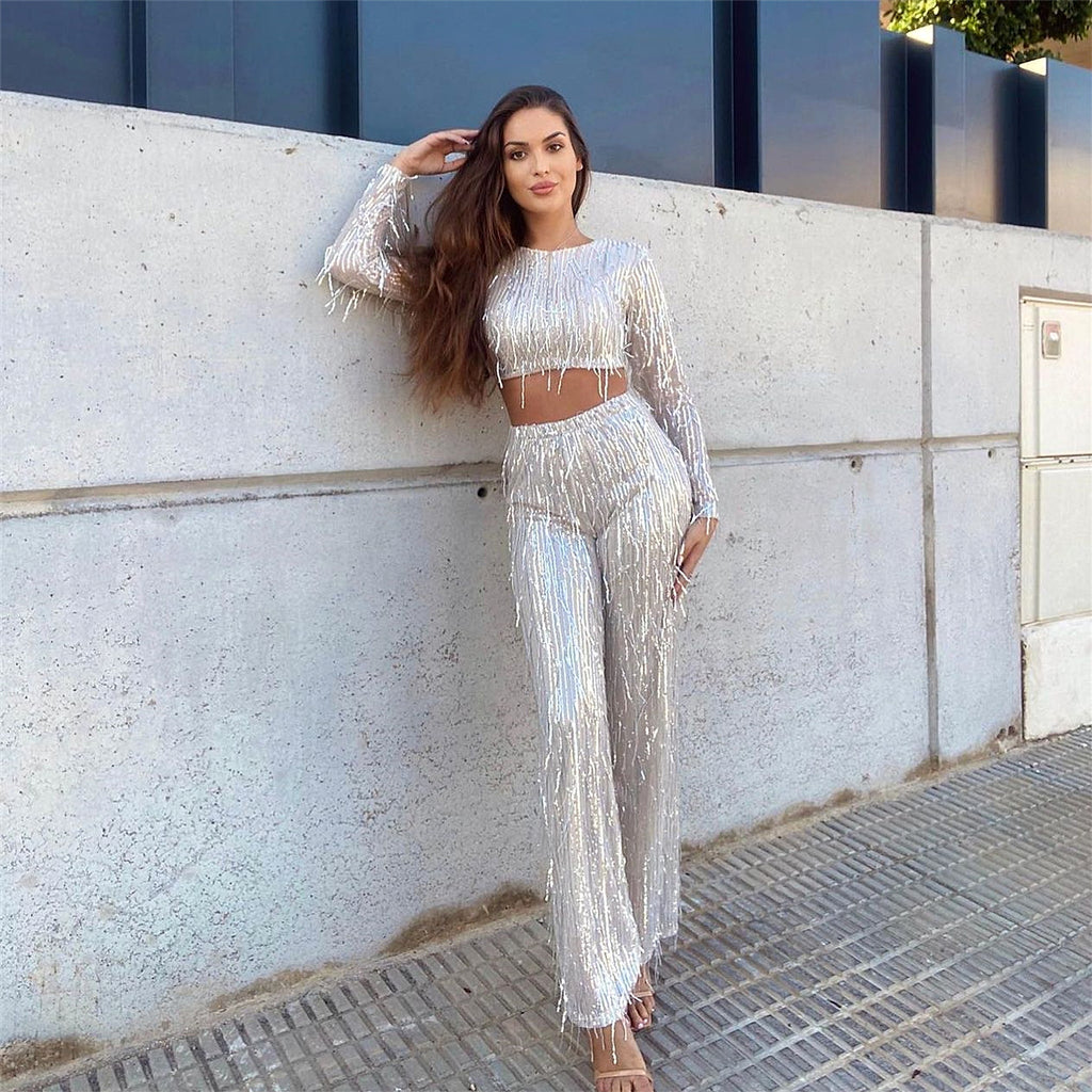 Sequin Round Neck Single-breasted Vest Pants Suit Spring New - enhanced image 6