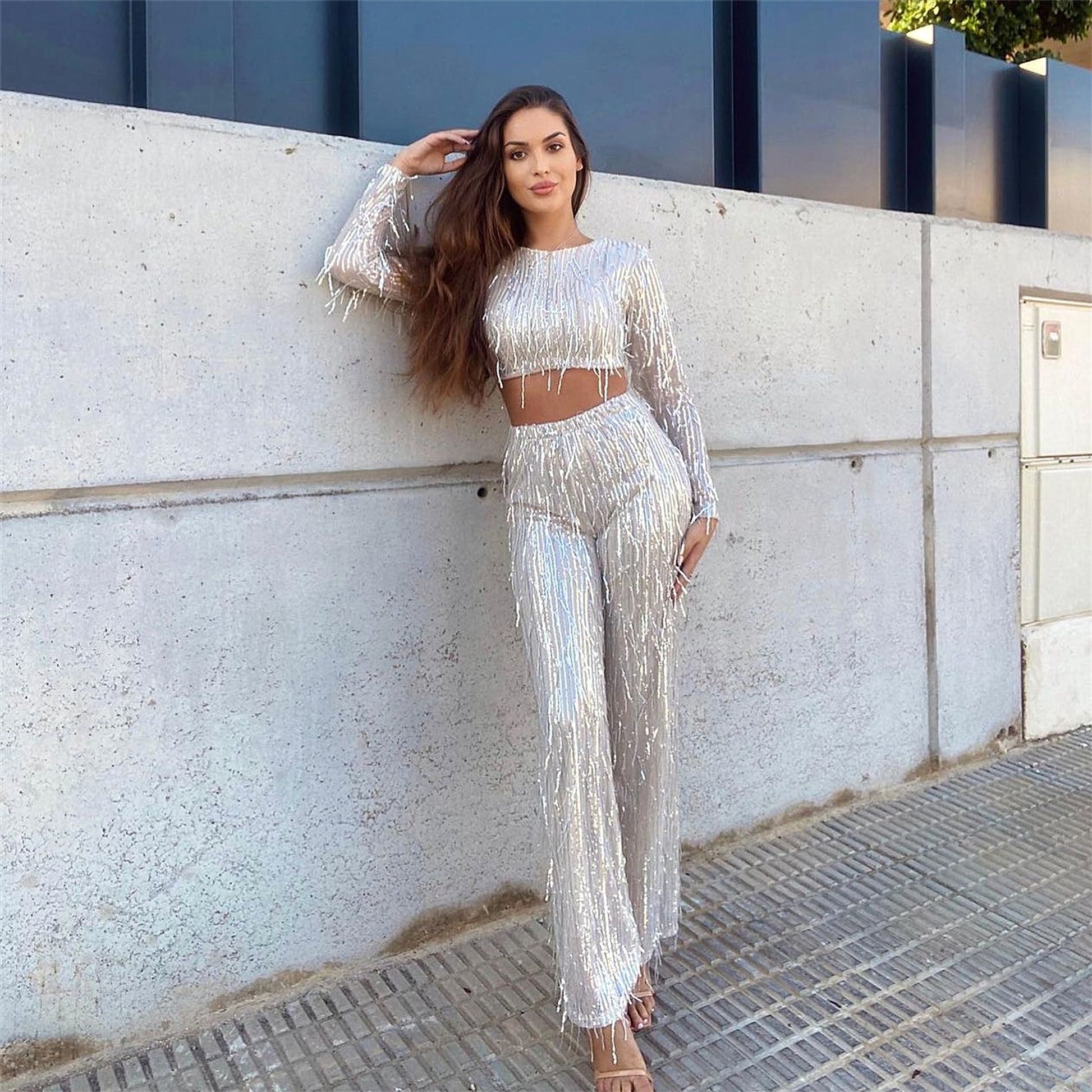 Sequin Round Neck Single-breasted Vest Pants Suit Spring New - enhanced image 6