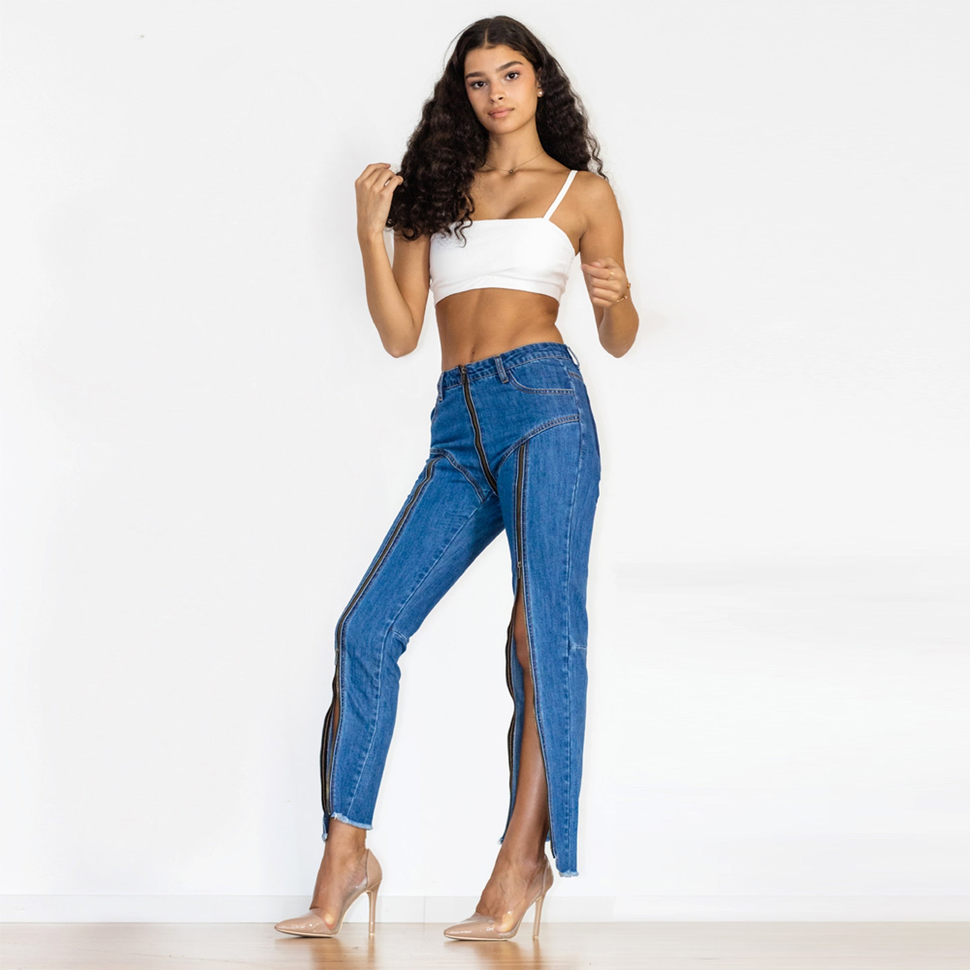 Shascullfites Melody Women Zipper Jeans Women Unique Dark Blue Denim Pants Hot Streetwear Party Club Dance Pants - enhanced image 6