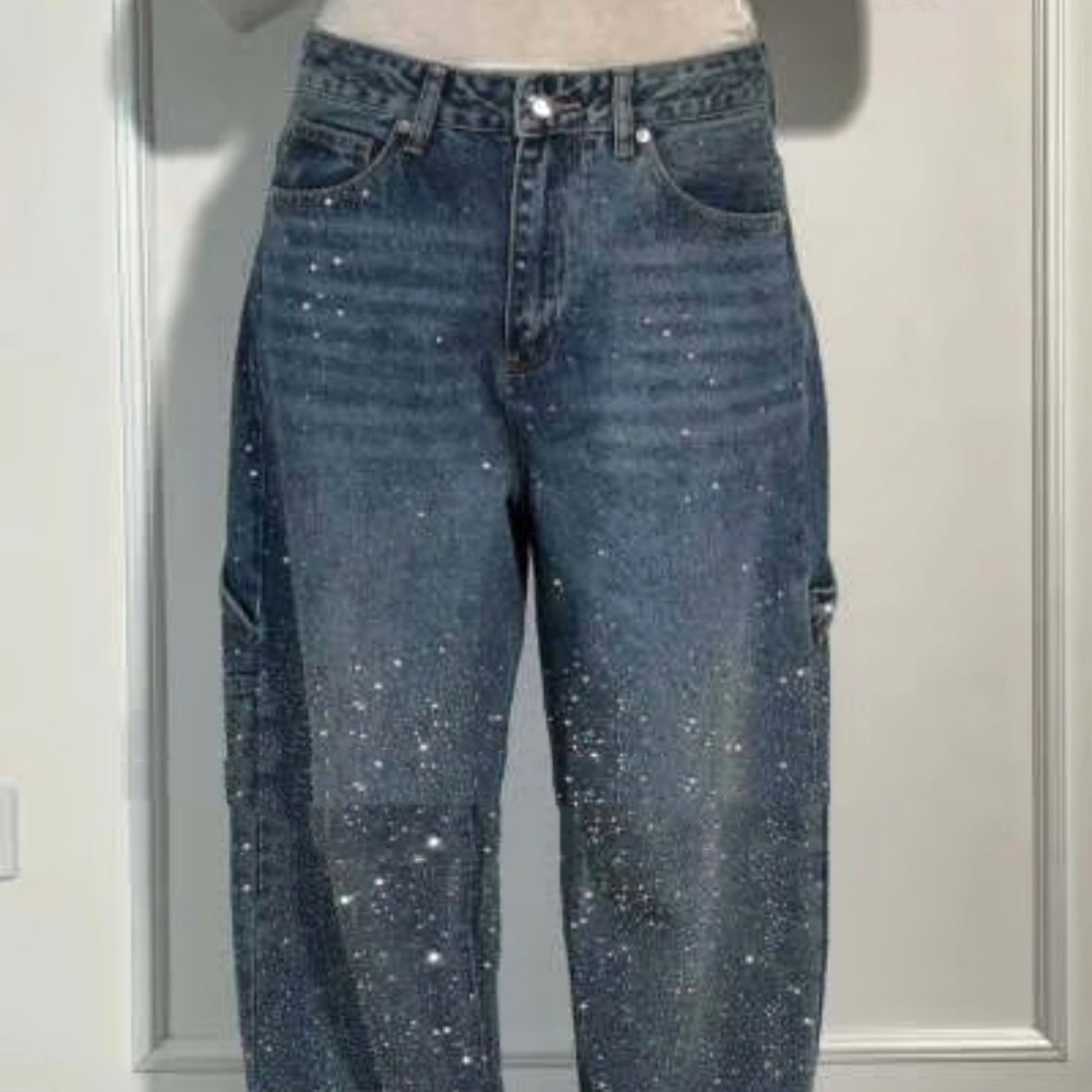 Shiny Straight-Leg Glitter Jeans with Pockets – Wide Leg Pants for Women - enhanced image 6