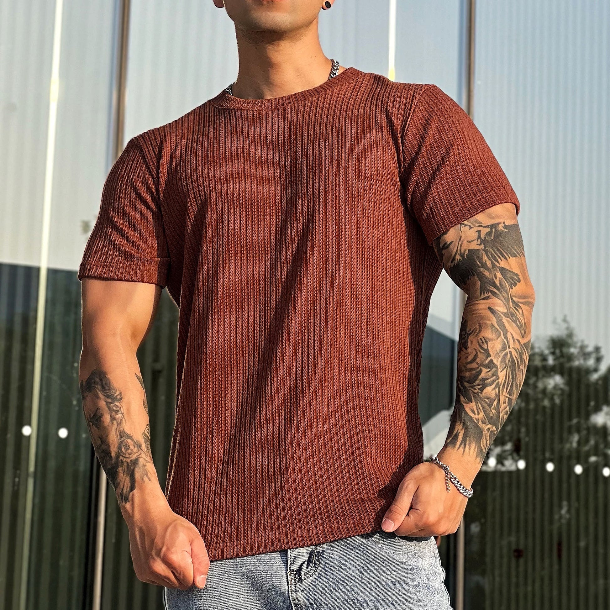 A1. Simplicity All-matching Slim Fit Breathable Stretch Sports Fitness Round Neck Short Sleeve T-Shirt - enhanced image 6