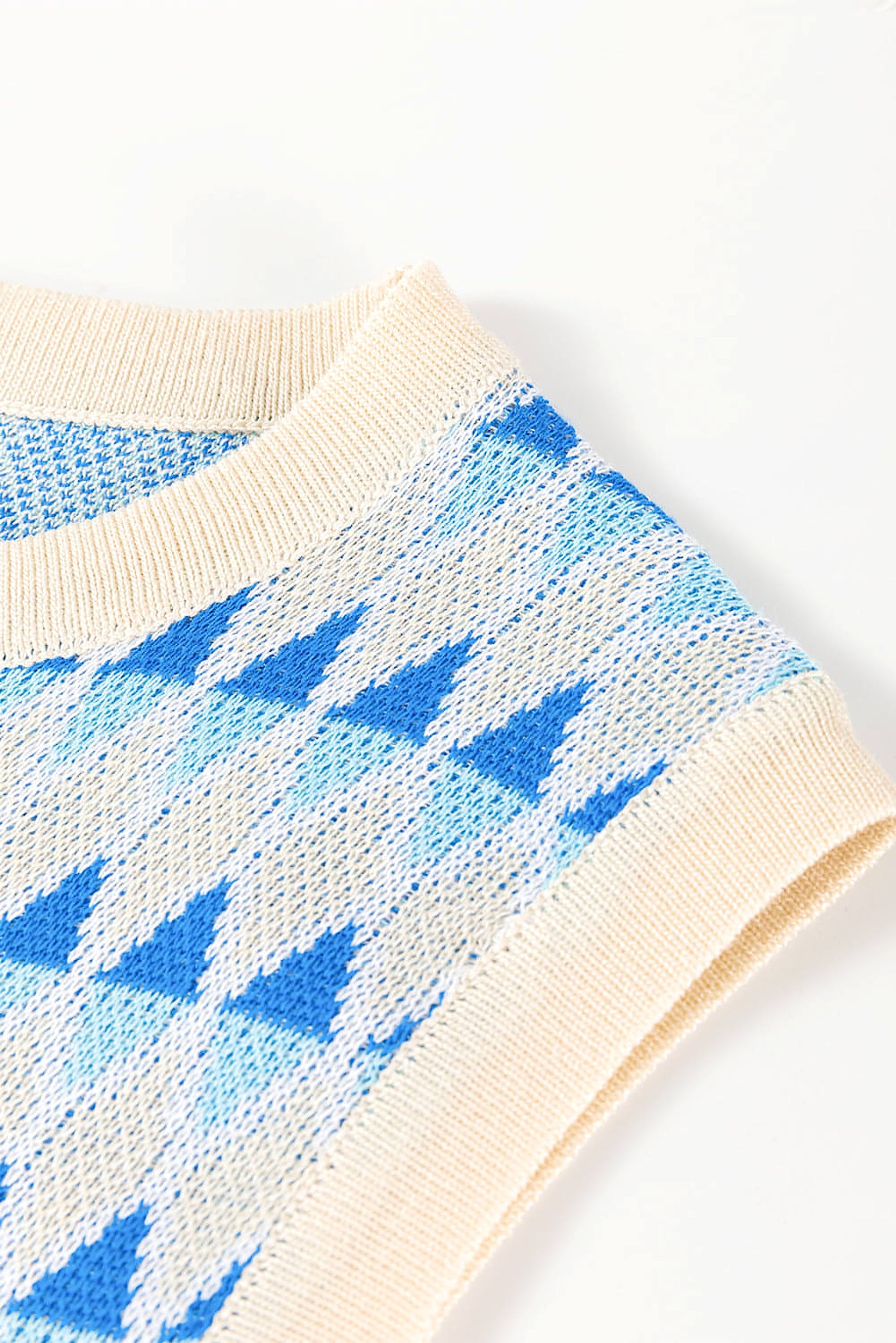 Sky Blue Stripe Geometric Print Round Neck Slim Fit Sweater Vest - enhanced image 6