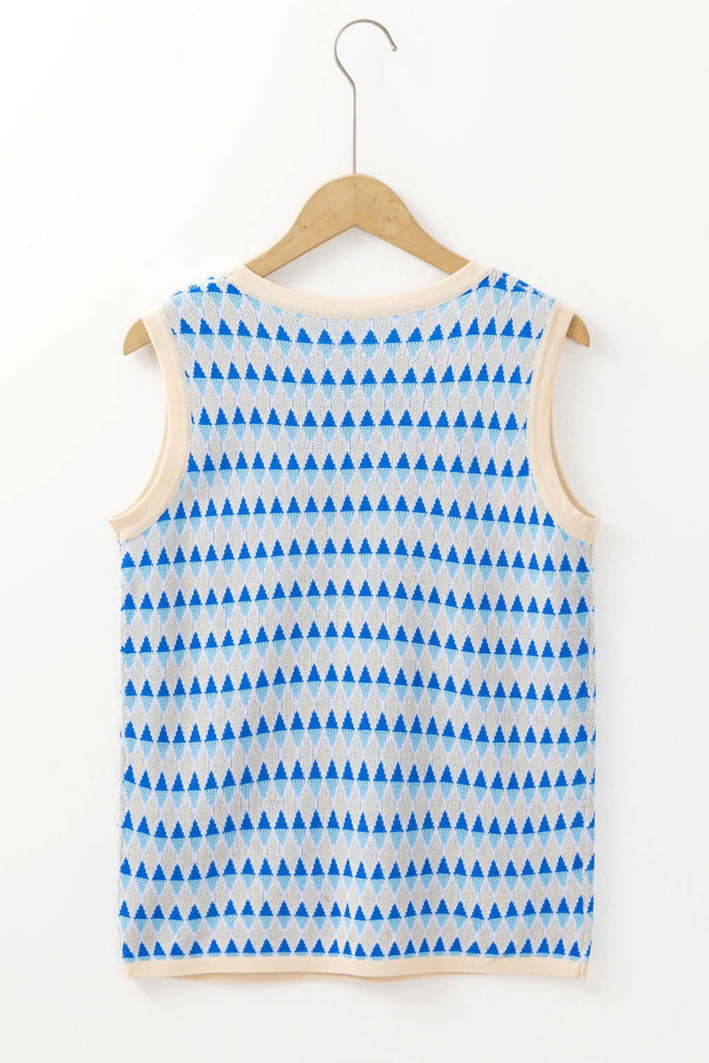 Sky Blue Stripe Geometric Print Round Neck Slim Fit Sweater Vest - enhanced image 6
