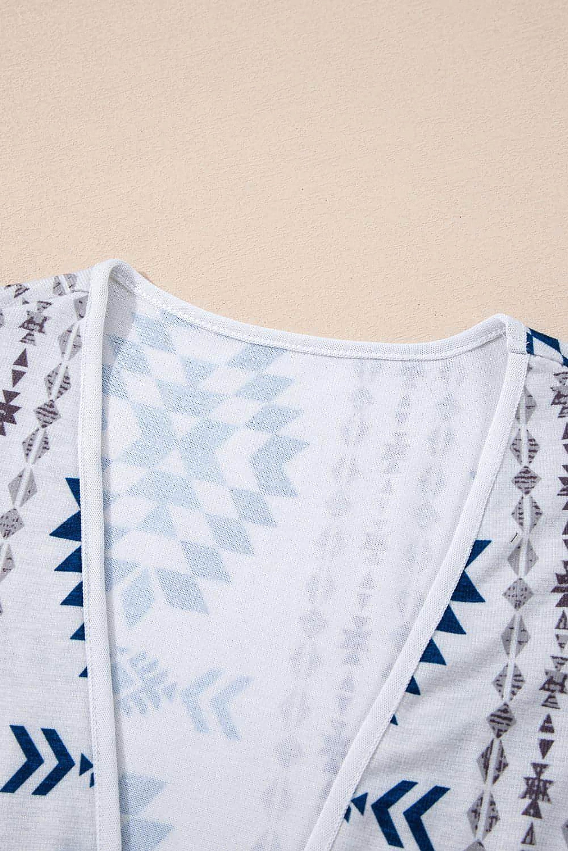 Sky Blue Western Aztec Printed Open Front Long Cardigan - enhanced image 6