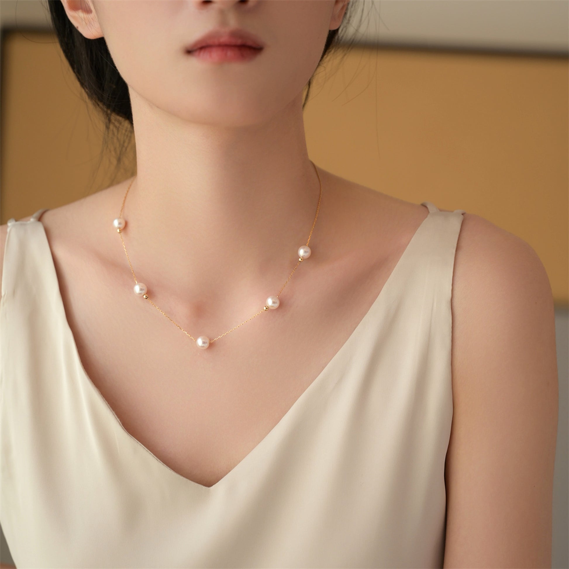 Radiant Pearl 18K Gold Adjustable Necklace - enhanced image 6